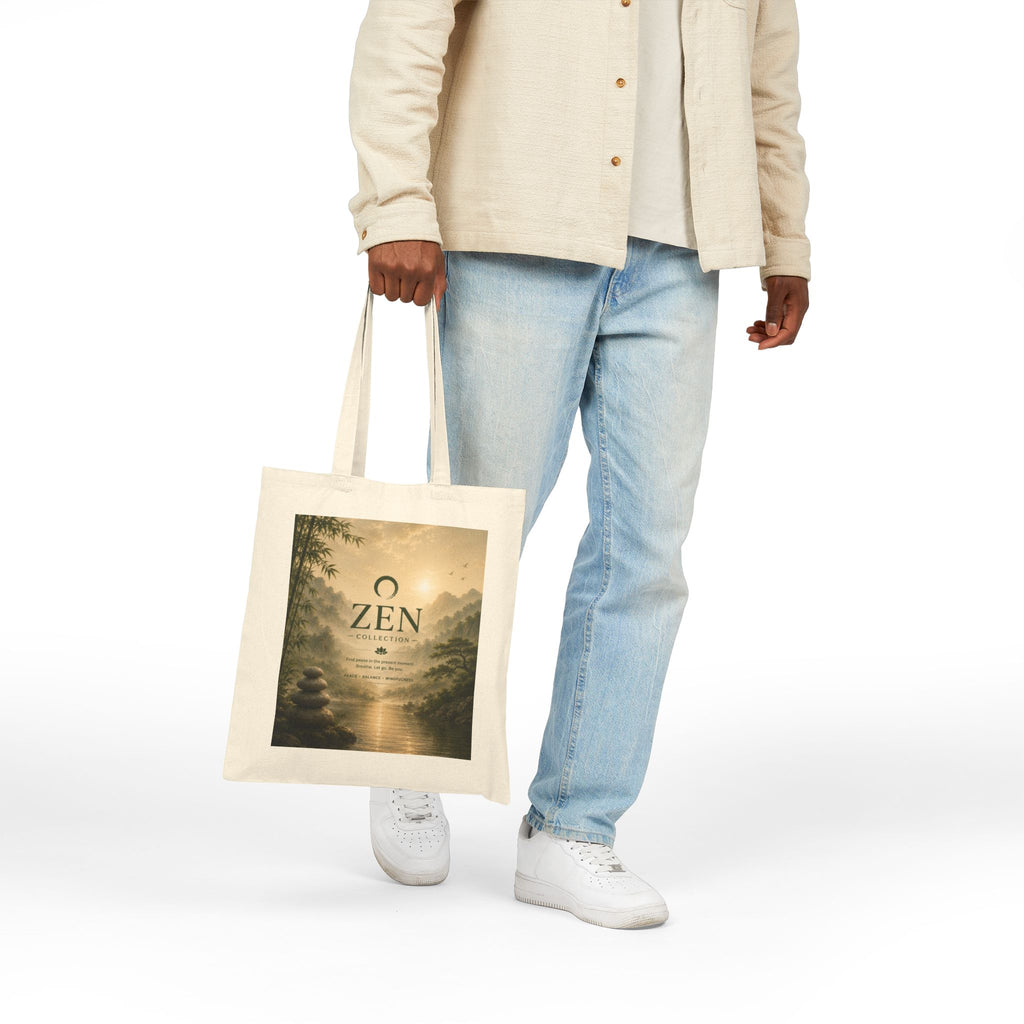 Zen Collection Canvas Tote Bag — Serene Mountain & River Meditation Design