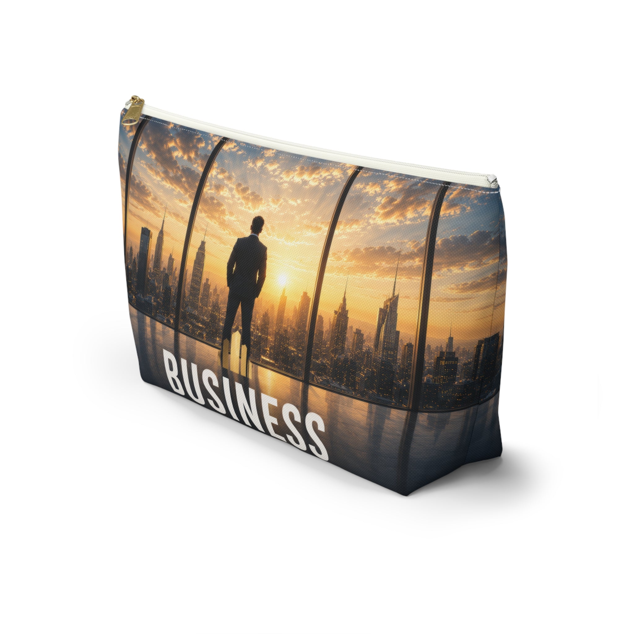 Business Skyline Accessory Pouch — Motivational Travel Makeup & Tech Organizer