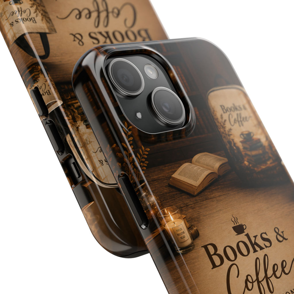 Books & Coffee Tough Phone Case — Cozy Vintage Library Design