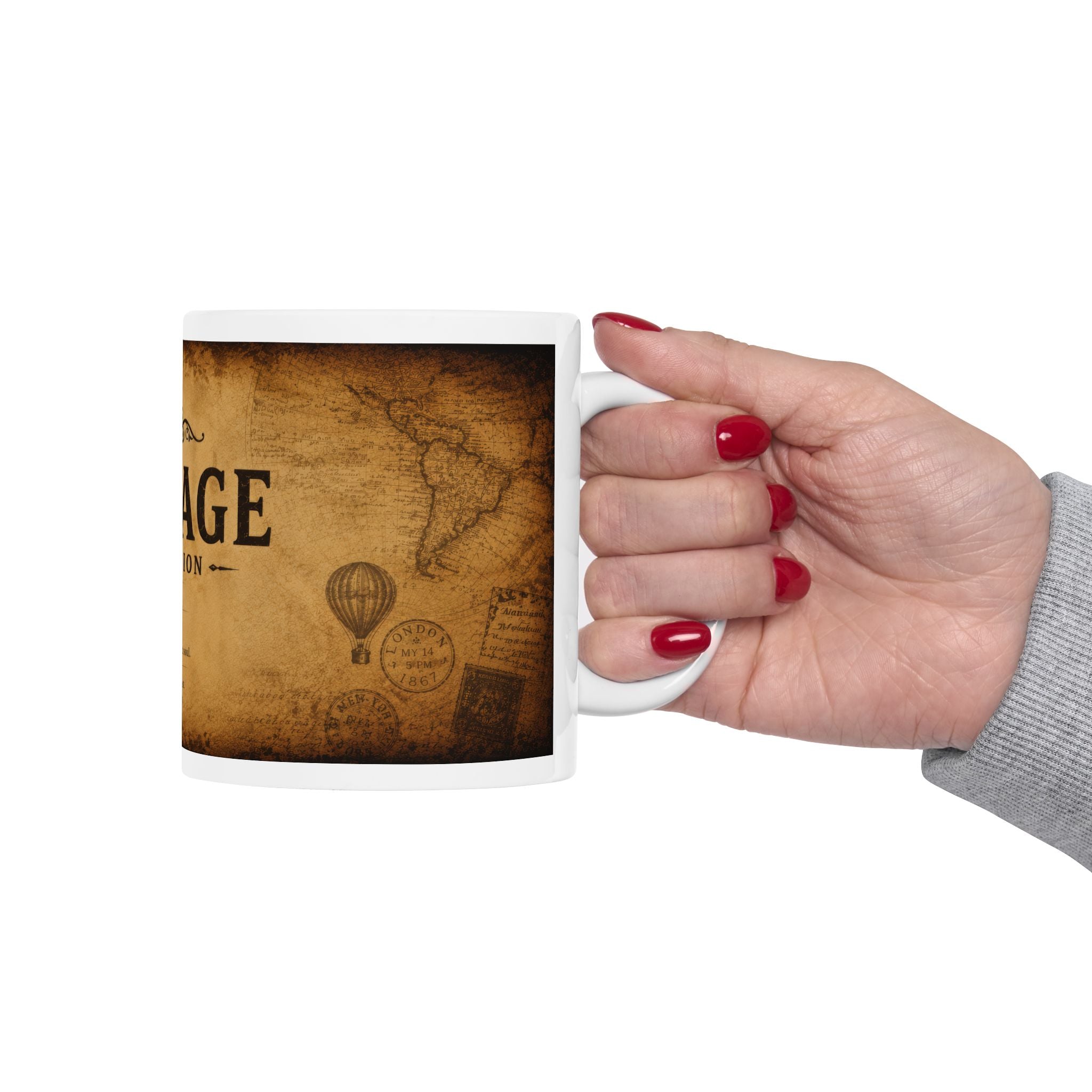 Vintage Collection Ceramic Mug (11oz & 15oz) — Rustic Antique Map Coffee Cup | Planet of Thoughts