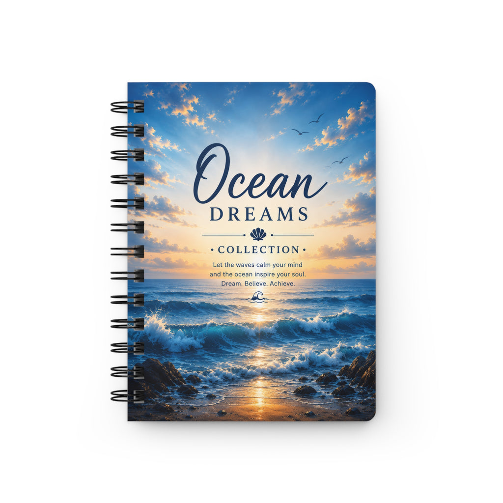 Ocean Dreams Spiral Journal — Beach Sunset Notebook for Mindful Writing & Travel Notes