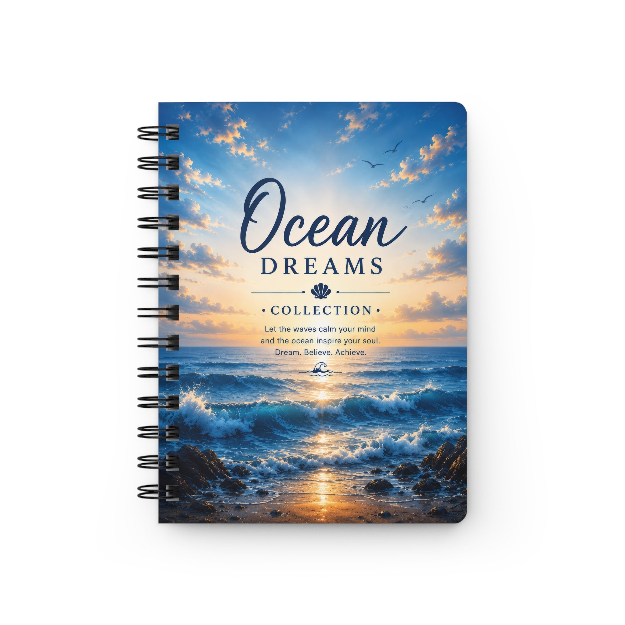Ocean Dreams Spiral Journal — Beach Sunset Notebook for Mindful Writing & Travel Notes