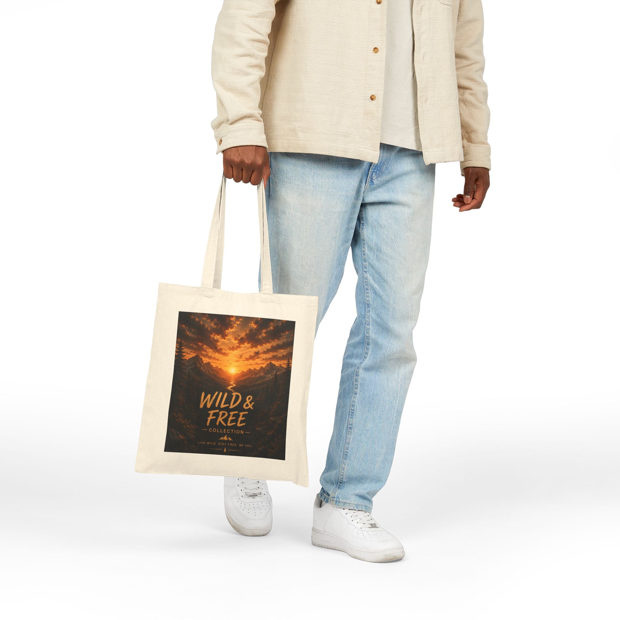 Wild & Free Sunset Mountain Canvas Tote Bag (Adventure Travel Eco Bag)