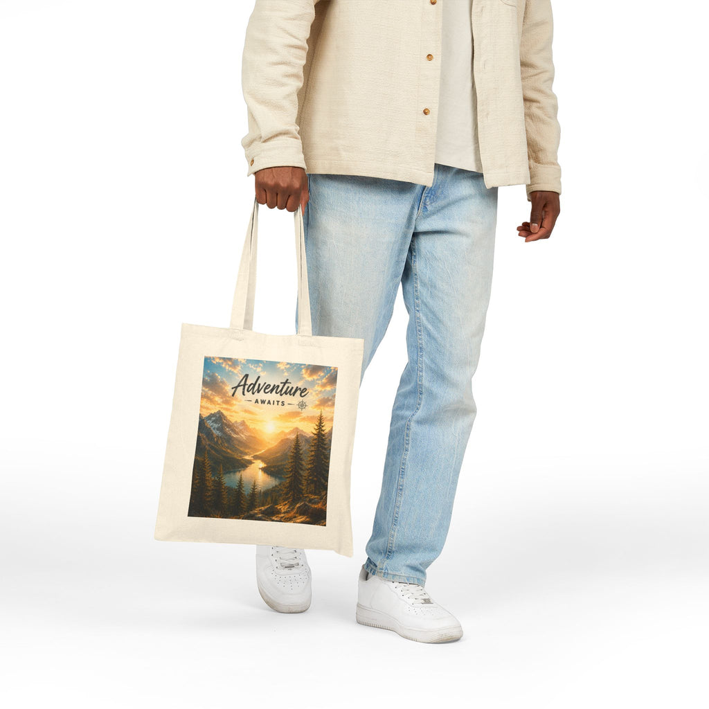 Adventure Awaits Canvas Tote — Scenic Mountain Lake Cotton Bag