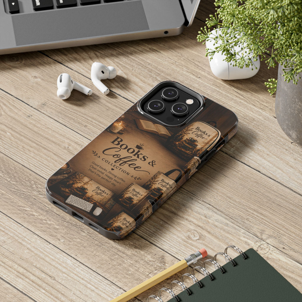 Books & Coffee Tough Phone Case — Cozy Vintage Library Design