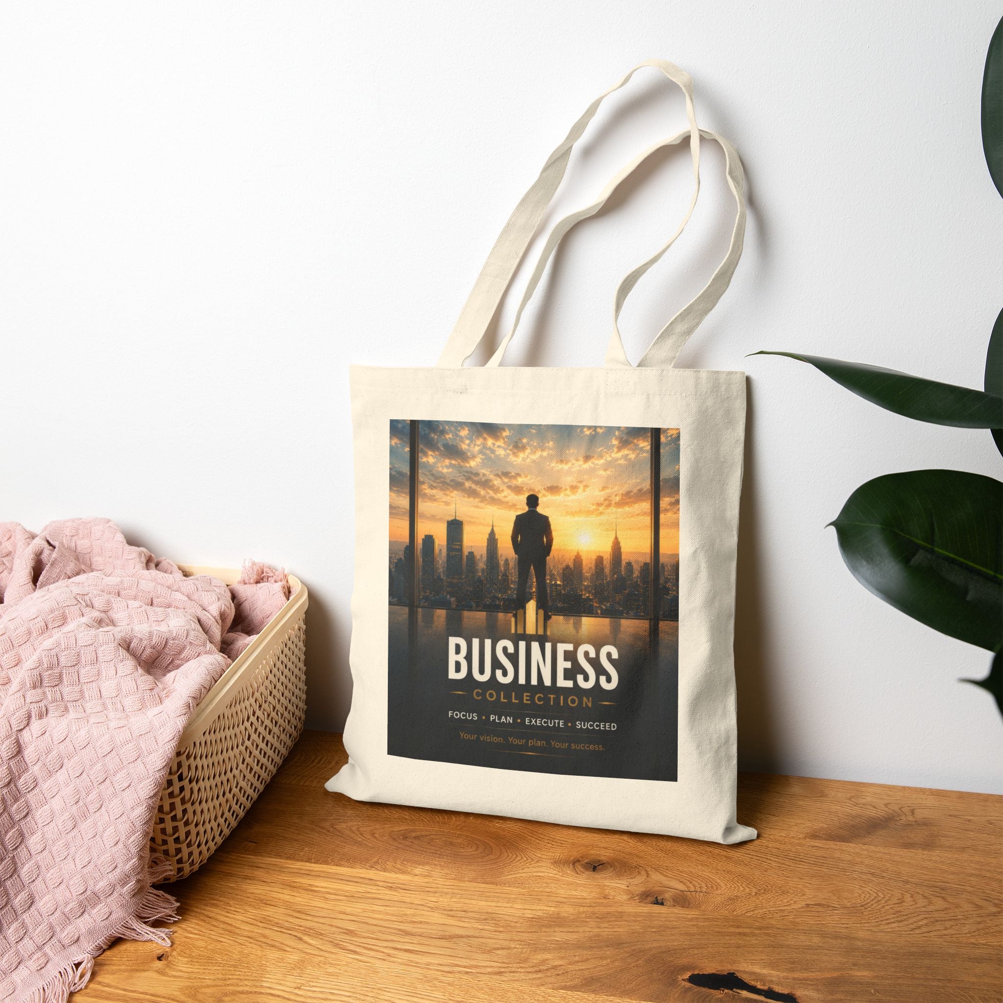 Business Inspiration Tote Bag — Motivational Cityscape Cotton Canvas Tote