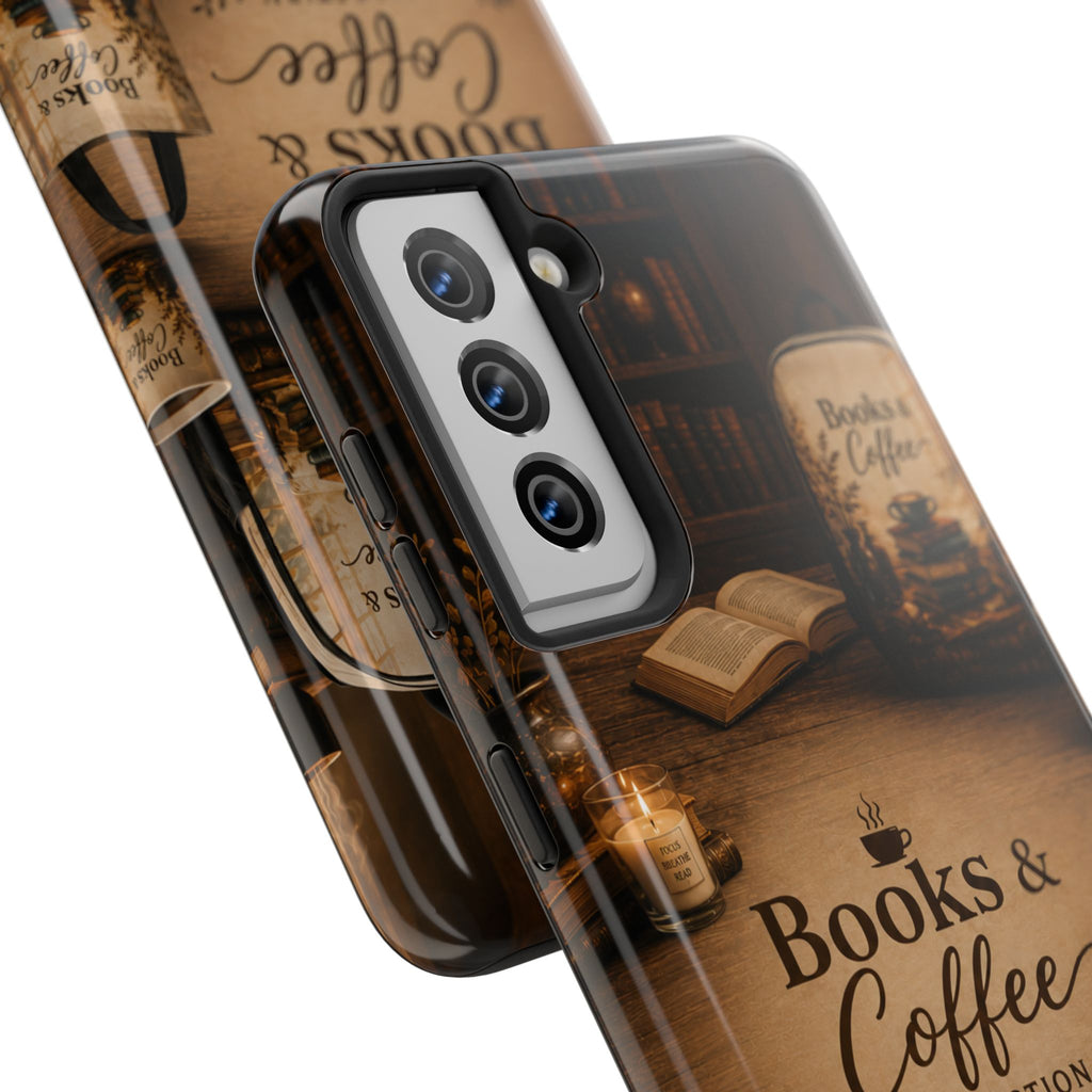 Books & Coffee Tough Phone Case — Cozy Vintage Library Design