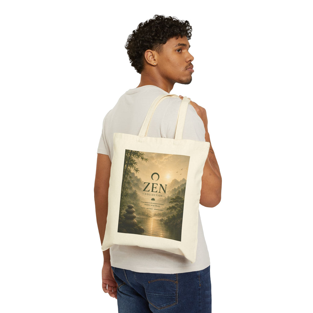 Zen Collection Canvas Tote Bag — Serene Mountain & River Meditation Design