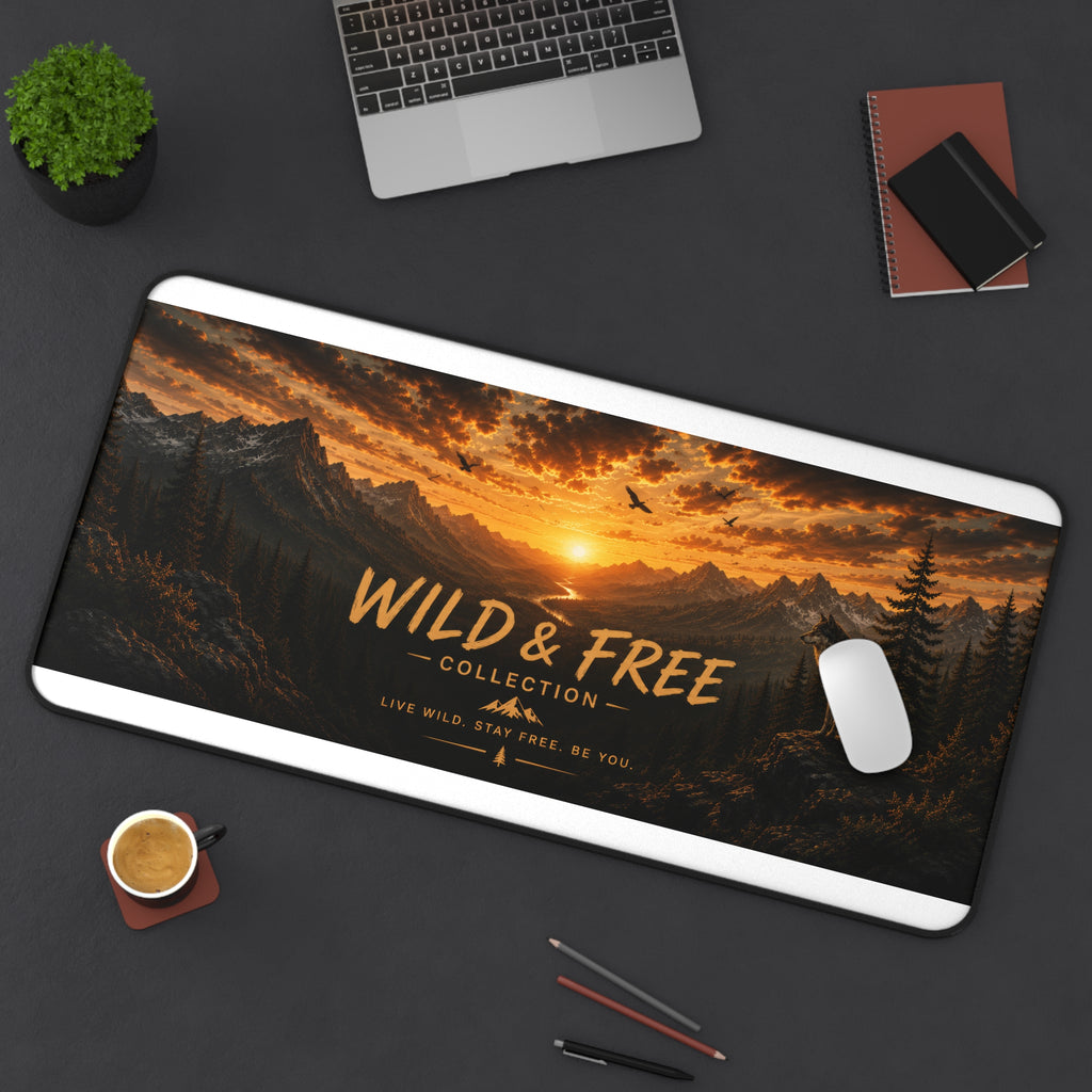 Wild & Free Sunset Mountain Desk Mat — Large Scenic Mouse Pad for Nature Lovers