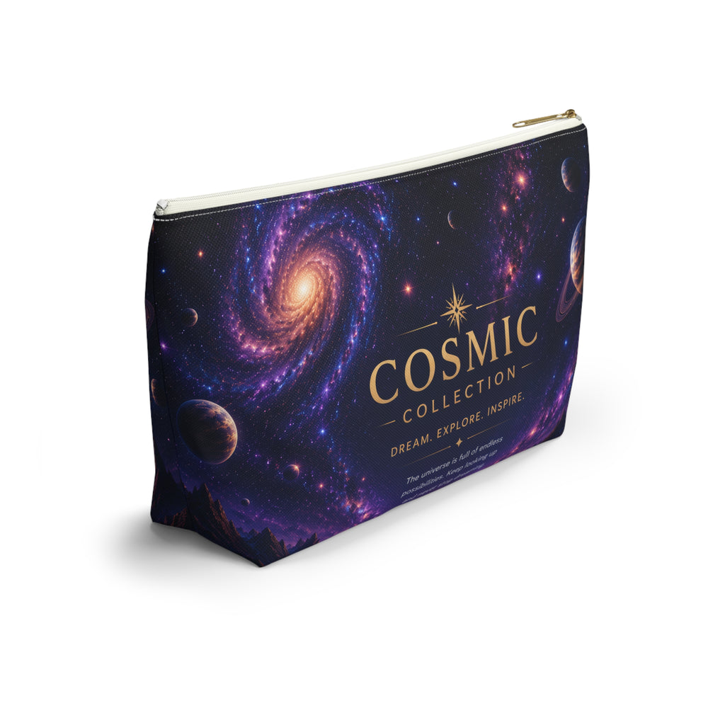 Cosmic Collection Accessory Pouch — Galaxy Print T-Bottom Makeup Bag ("COSMIC" Text)
