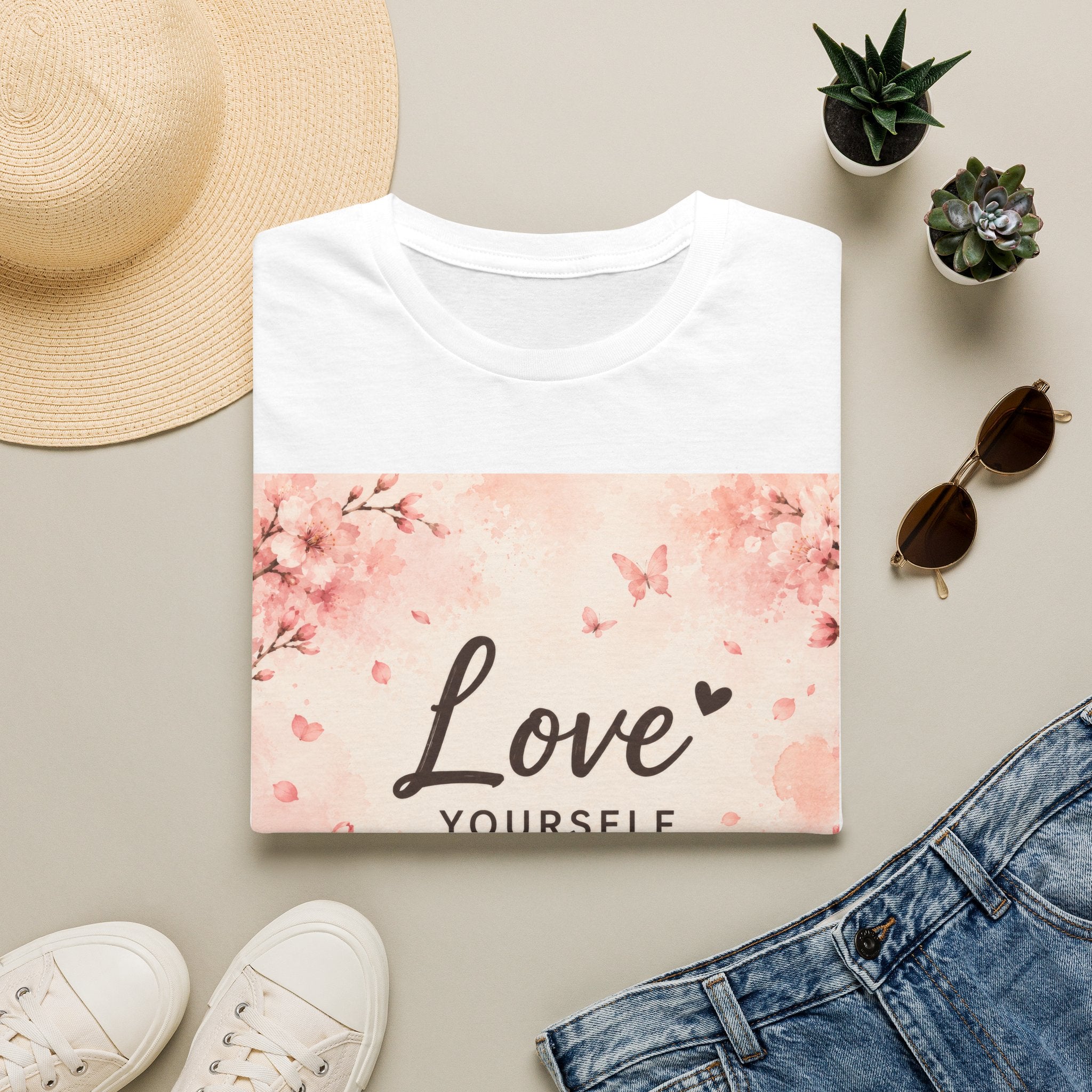 Love Yourself T-Shirt — Pink Floral Self-Love Tee