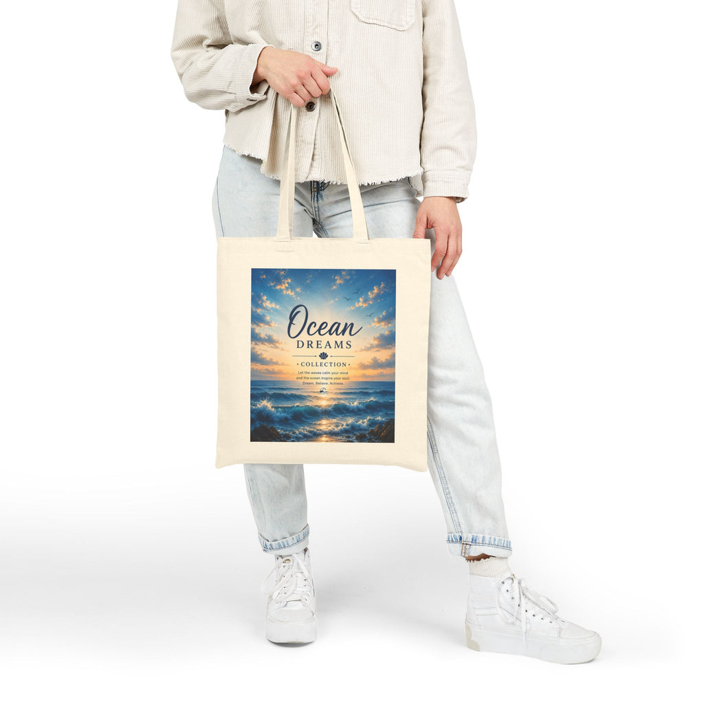 Ocean Dreams Canvas Tote - Beach Sunset Graphic Cotton Bag