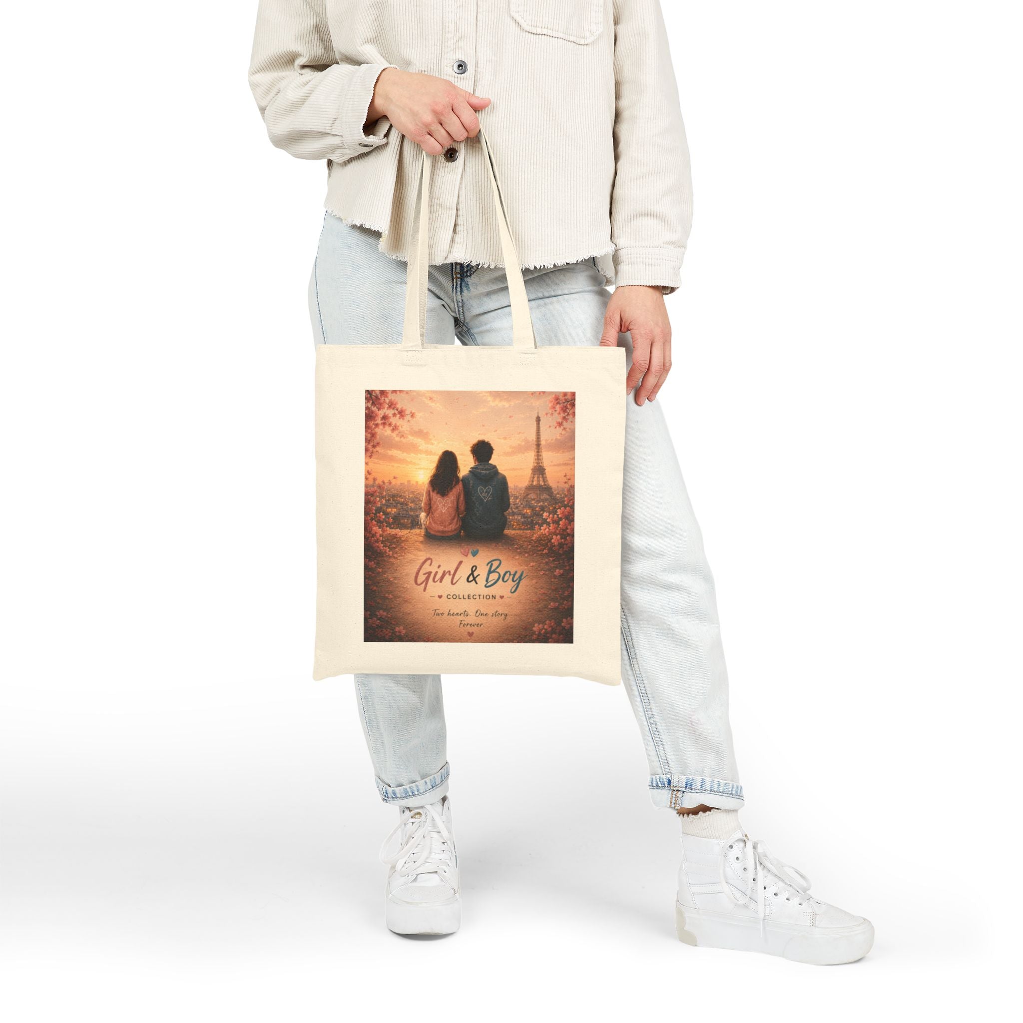 Girl & Boy Romantic Paris Sunset Canvas Tote Bag