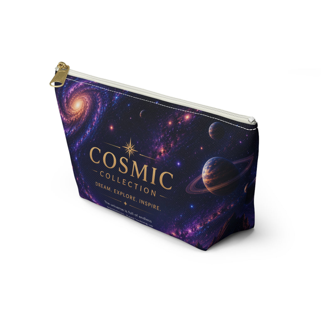 Cosmic Collection Accessory Pouch — Galaxy Print T-Bottom Makeup Bag ("COSMIC" Text)