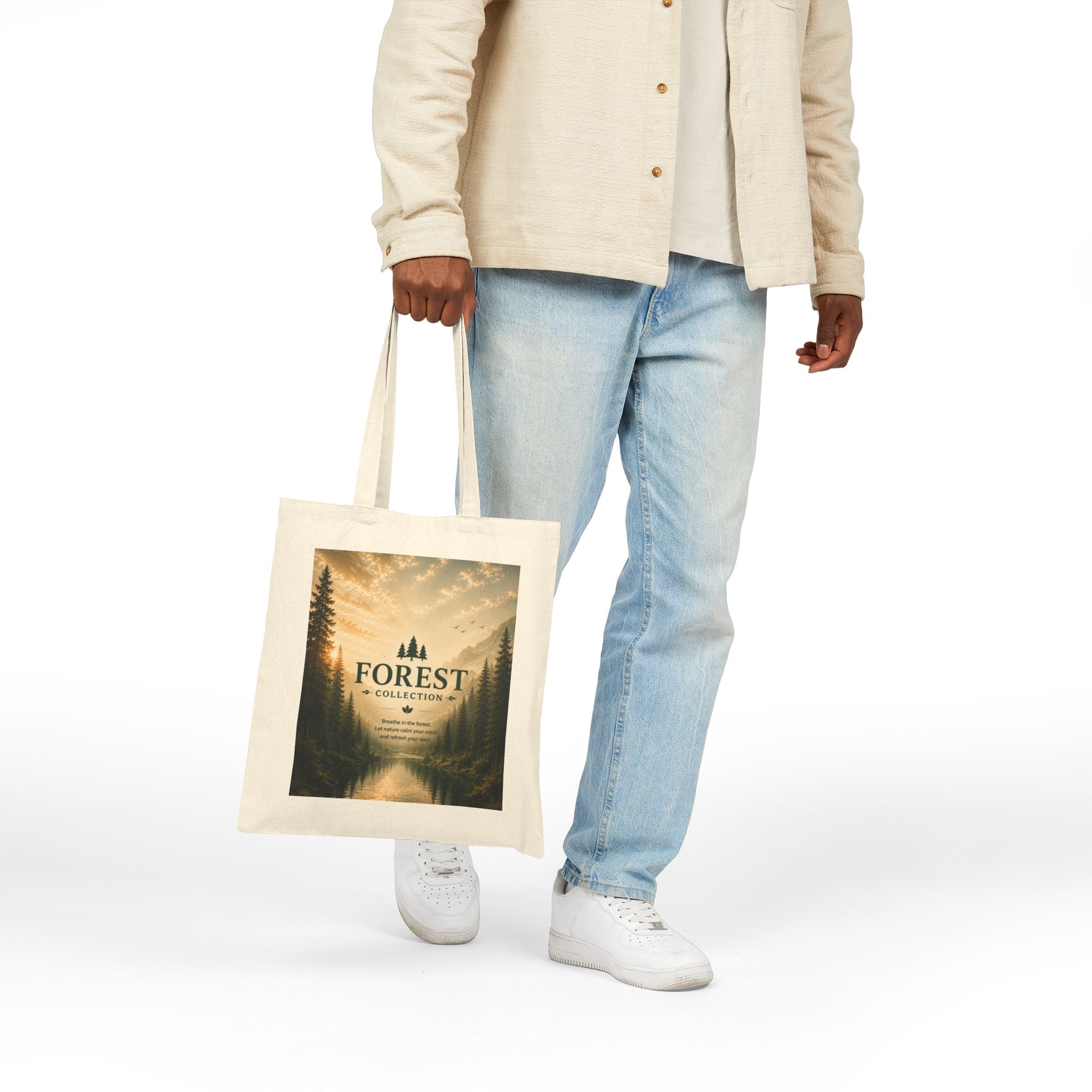 Forest Collection Canvas Tote Bag — Scenic Mountain Lake Nature Print