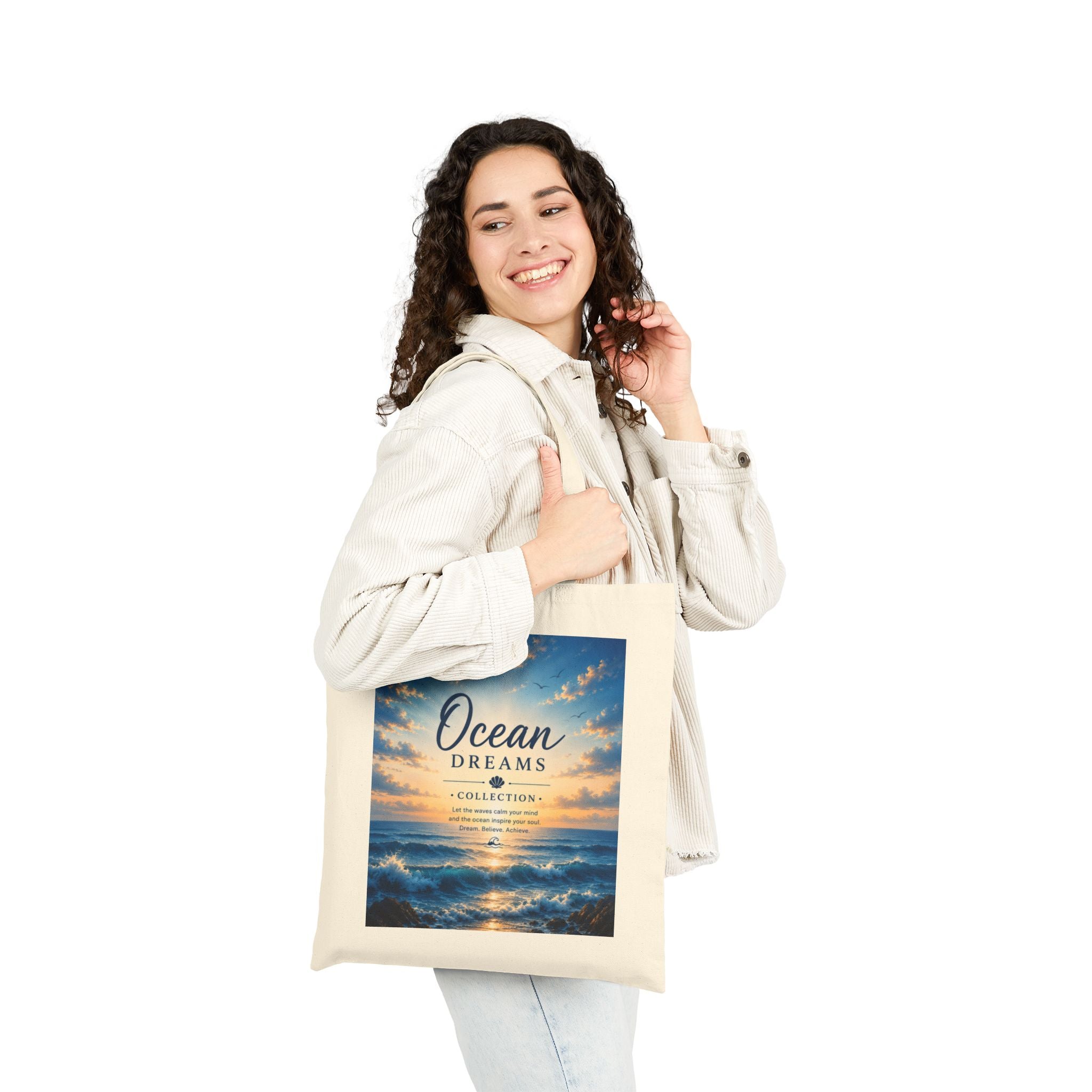 Ocean Dreams Canvas Tote - Beach Sunset Graphic Cotton Bag