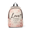 Love Yourself Floral Backpack — Inspirational Cherry Blossom School Bag