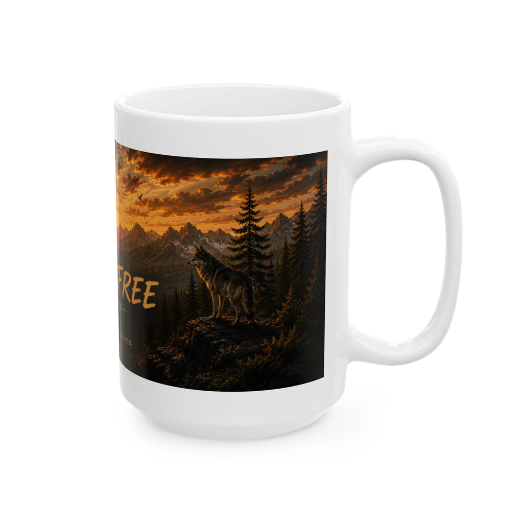 Wild & Free Ceramic Mug (11oz, 15oz) – Sunset Mountain Adventure Coffee Cup | Planet of Thoughts