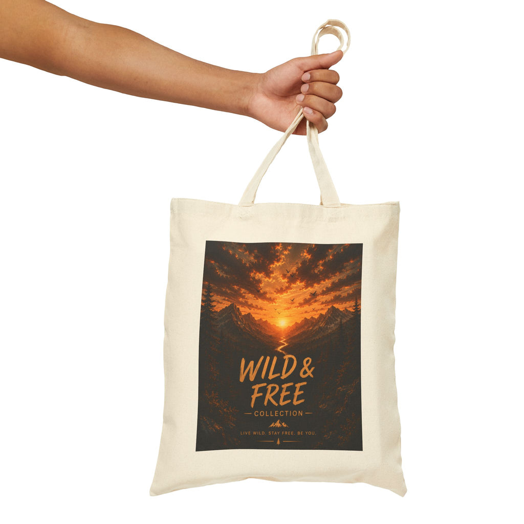 Wild & Free Sunset Mountain Canvas Tote Bag (Adventure Travel Eco Bag)