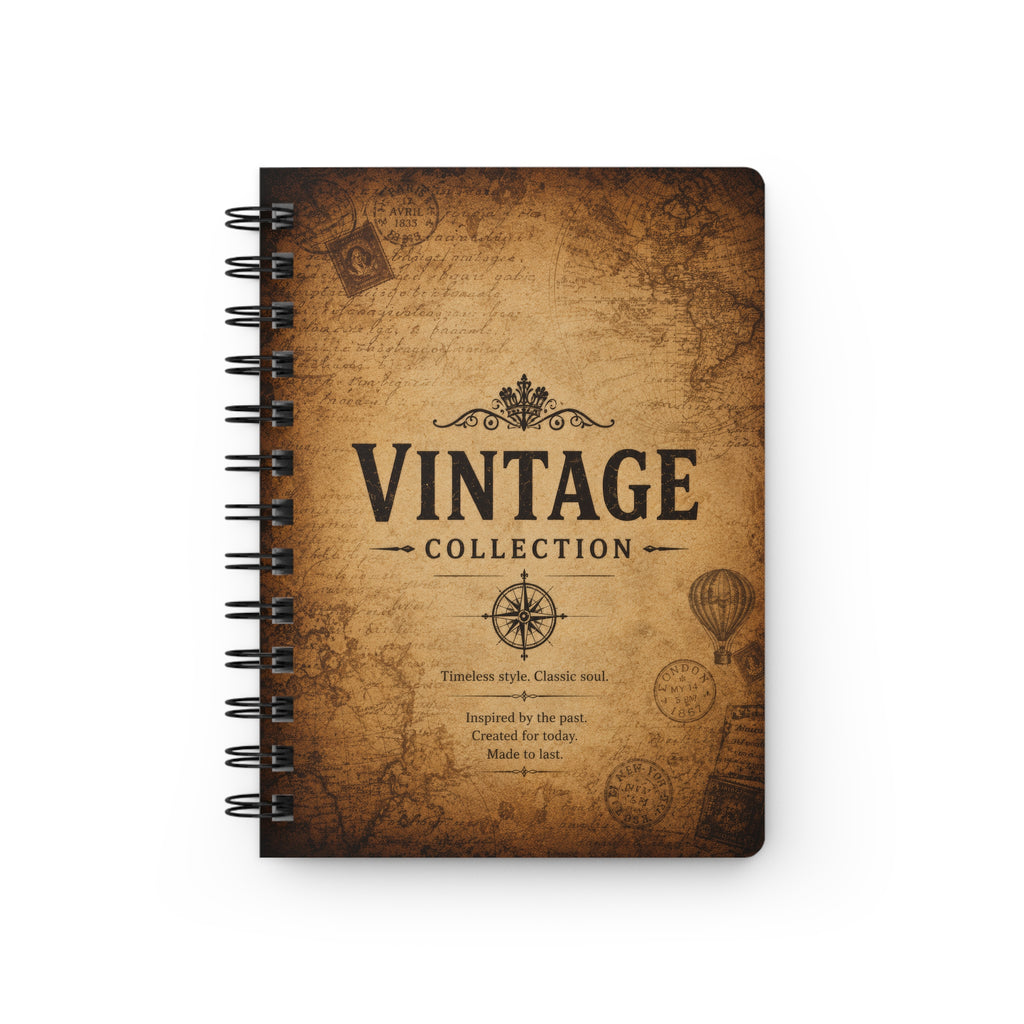 Vintage Spiral Journal – 'Vintage Collection' Travel Notebook, Retro Map & Compass Design
