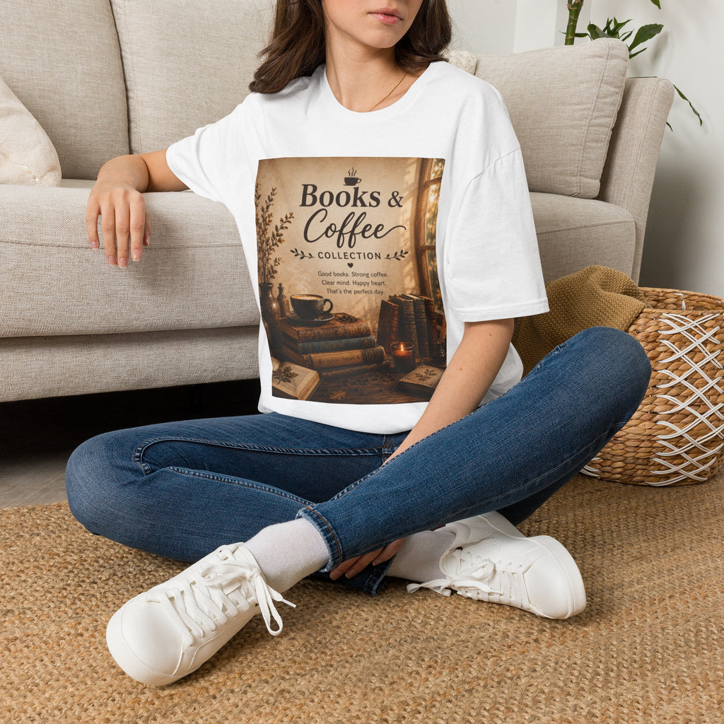 Books & Coffee Graphic T-Shirt — Cozy Reader Vintage Library Tee