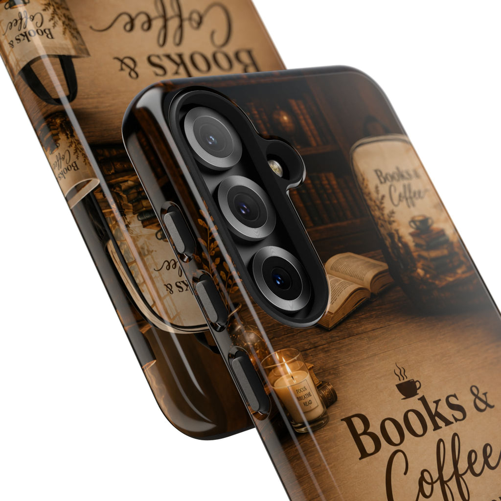 Books & Coffee Tough Phone Case — Cozy Vintage Library Design