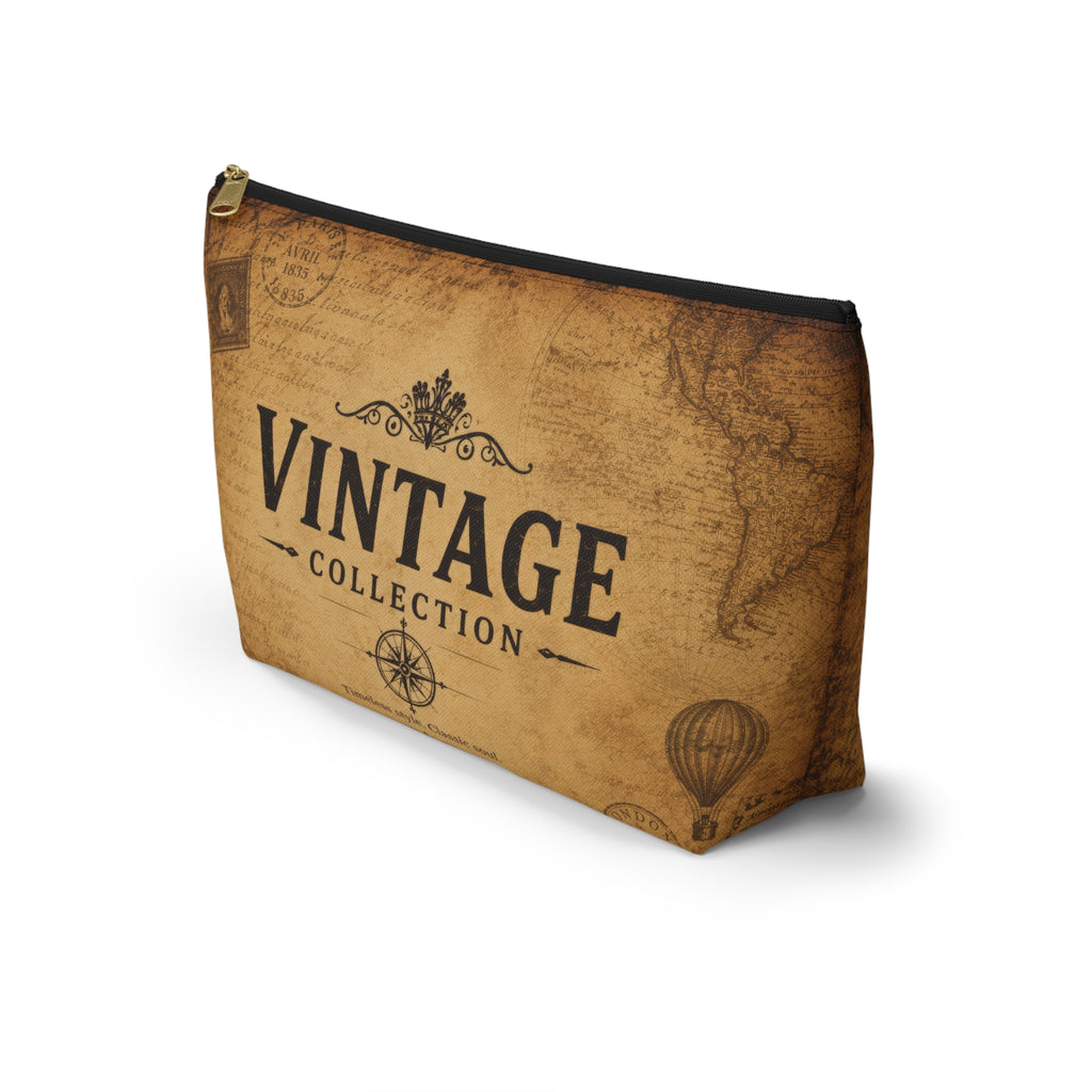 Vintage Collection Accessory Pouch — Retro Map Travel Cosmetic Bag
