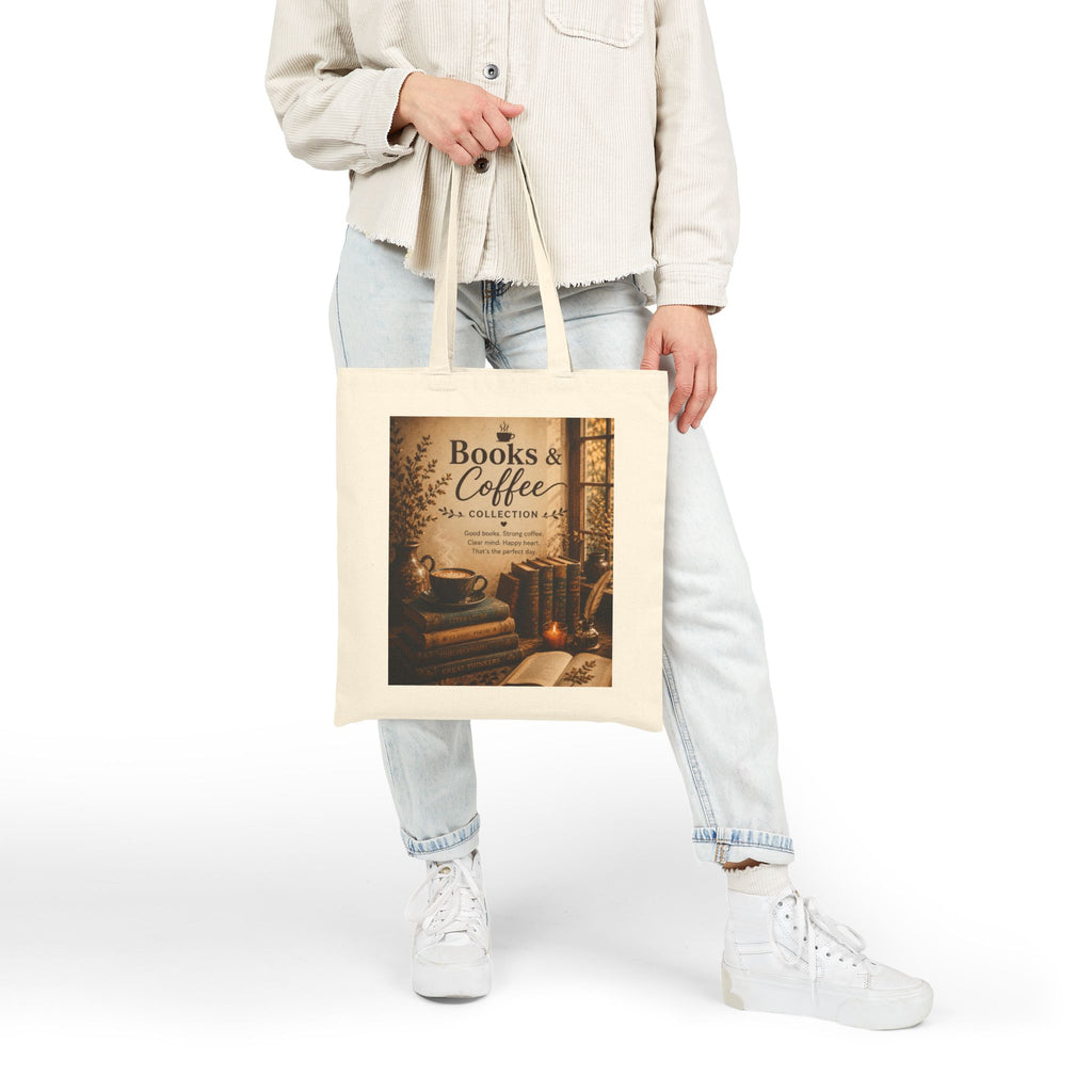 Books & Coffee Cotton Tote — Cozy Reading Library Booklover Bag