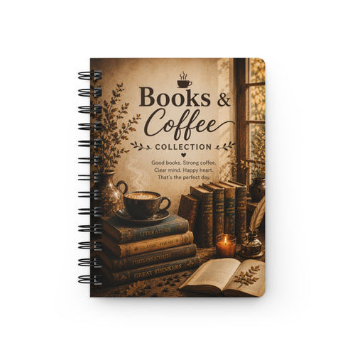 Books & Coffee Spiral Notebook — Vintage Literary Journal for Book Lovers