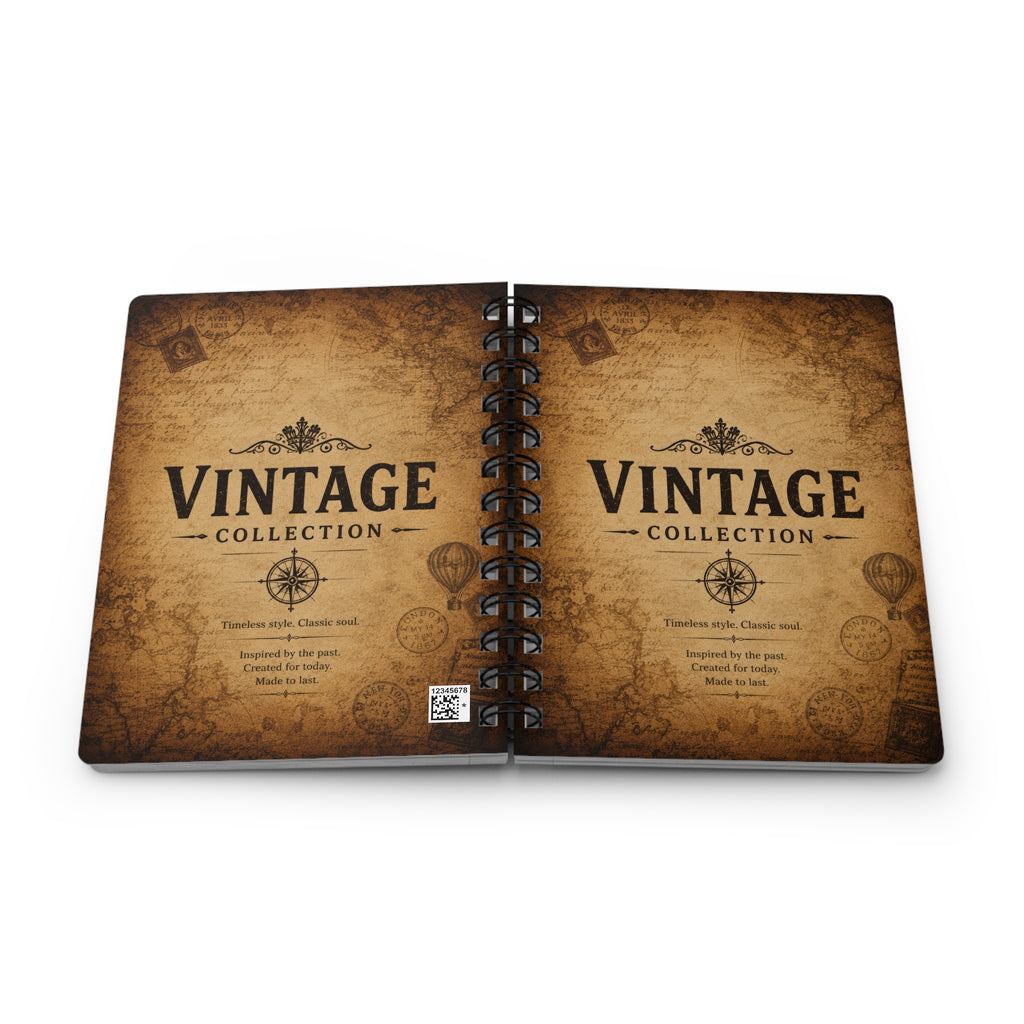 Vintage Spiral Journal – 'Vintage Collection' Travel Notebook, Retro Map & Compass Design