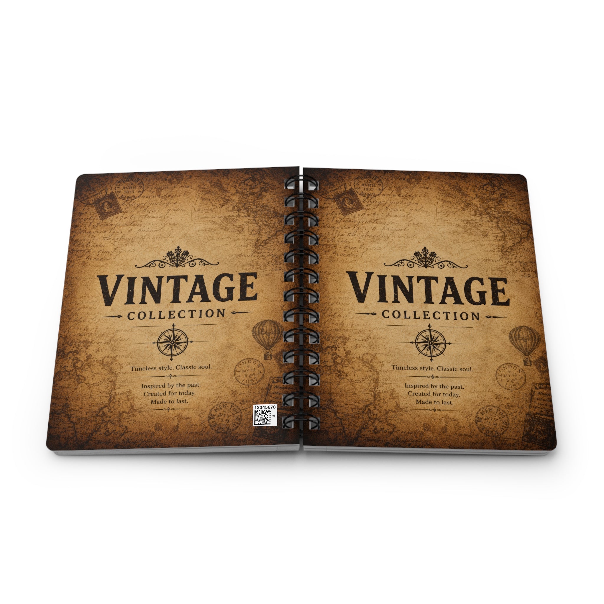 Vintage Spiral Journal – 'Vintage Collection' Travel Notebook, Retro Map & Compass Design