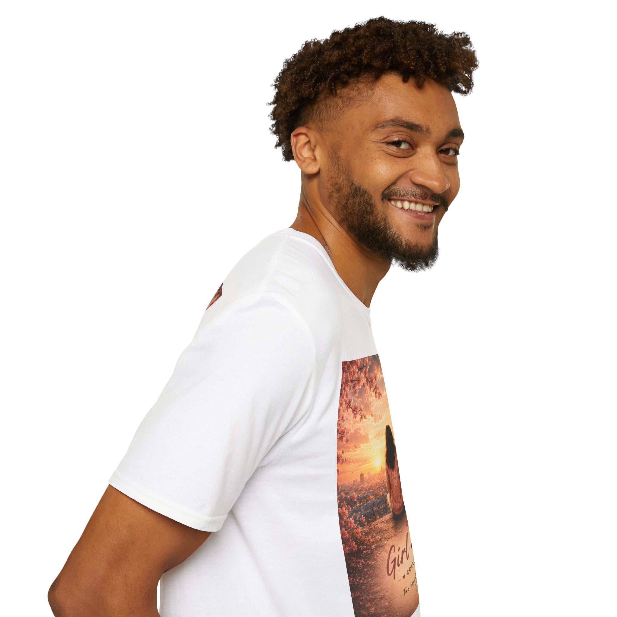 Girl & Boy T-Shirt — Couple in Paris Sunset Eiffel Romance Tee