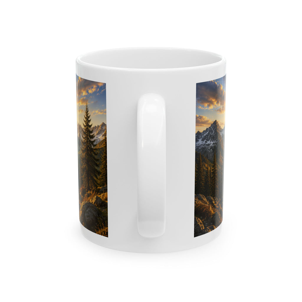 Adventure Ceramic Mug (11oz, 15oz) | Mountain Sunrise Coffee Mug | Planet of Thoughts