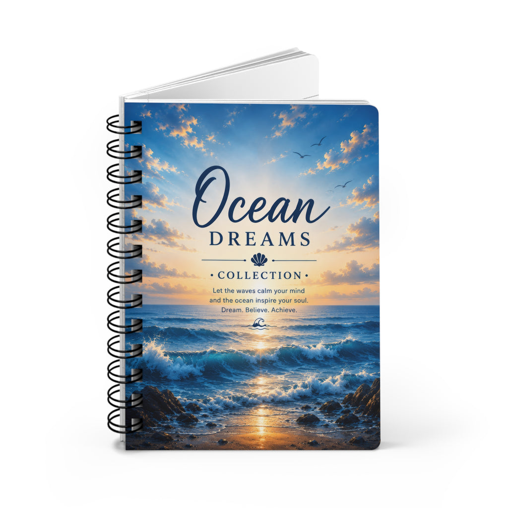 Ocean Dreams Spiral Journal — Beach Sunset Notebook for Mindful Writing & Travel Notes