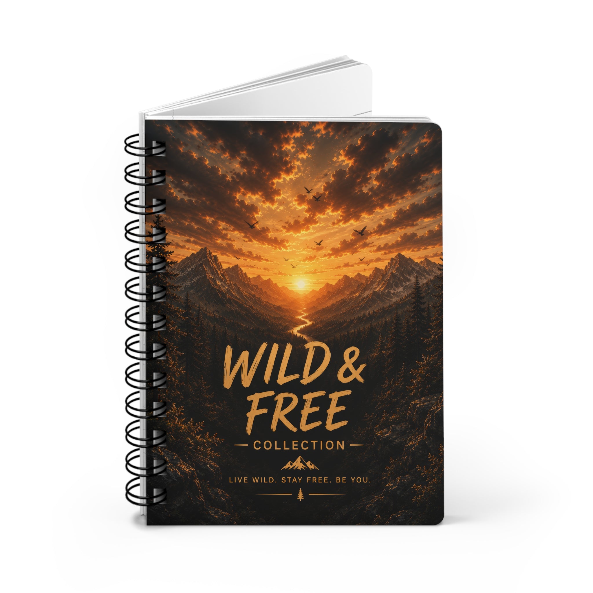 Wild & Free Spiral Notebook — Adventure Journal with Sunset Mountain Design