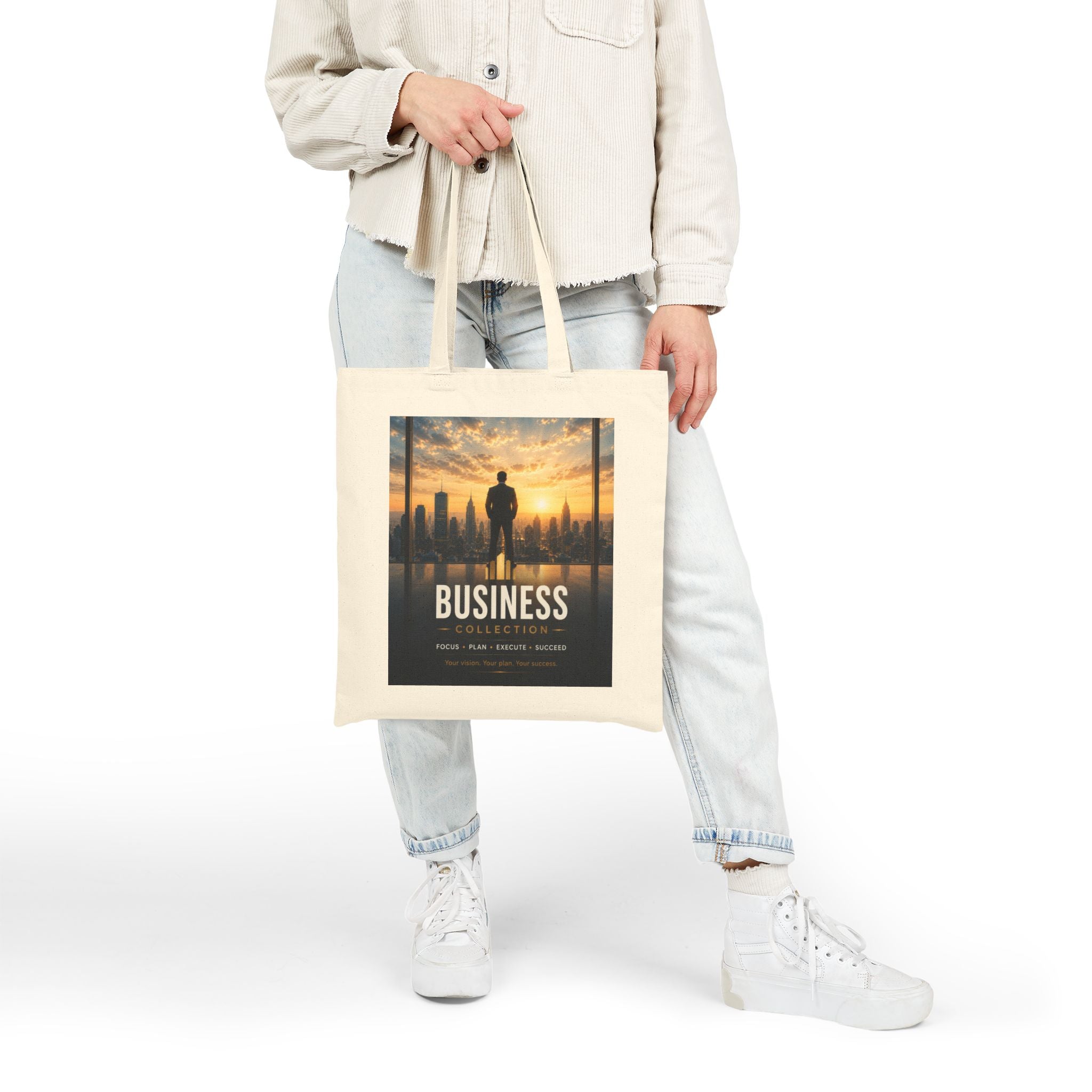 Business Inspiration Tote Bag — Motivational Cityscape Cotton Canvas Tote