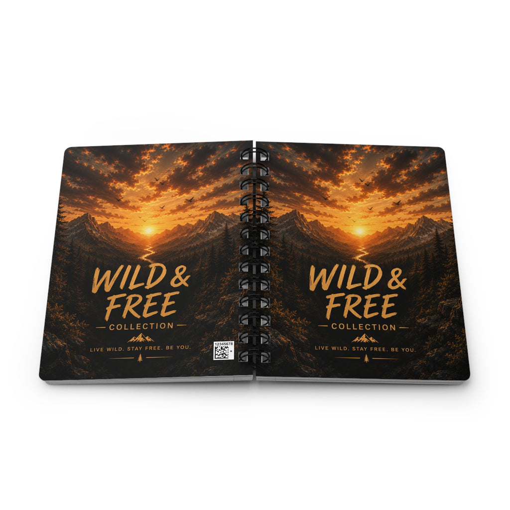Wild & Free Spiral Notebook — Adventure Journal with Sunset Mountain Design