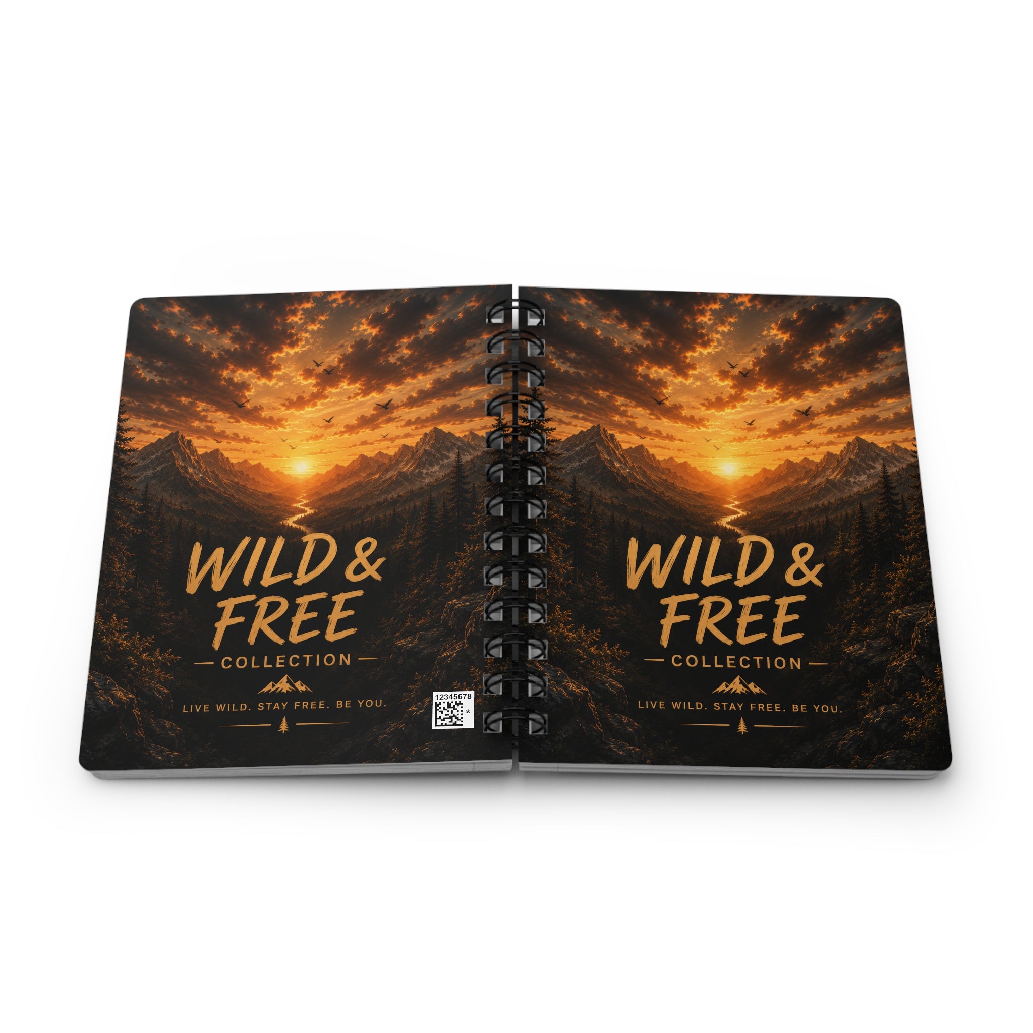 Wild & Free Spiral Notebook — Adventure Journal with Sunset Mountain Design