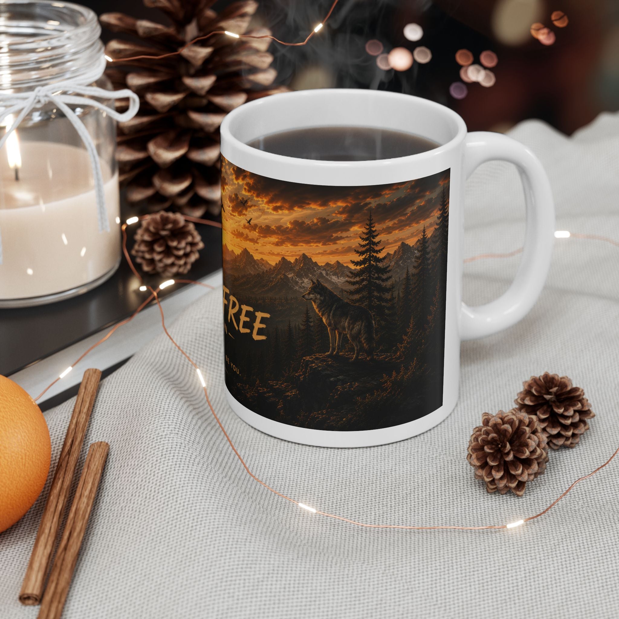 Wild & Free Ceramic Mug (11oz, 15oz) – Sunset Mountain Adventure Coffee Cup | Planet of Thoughts