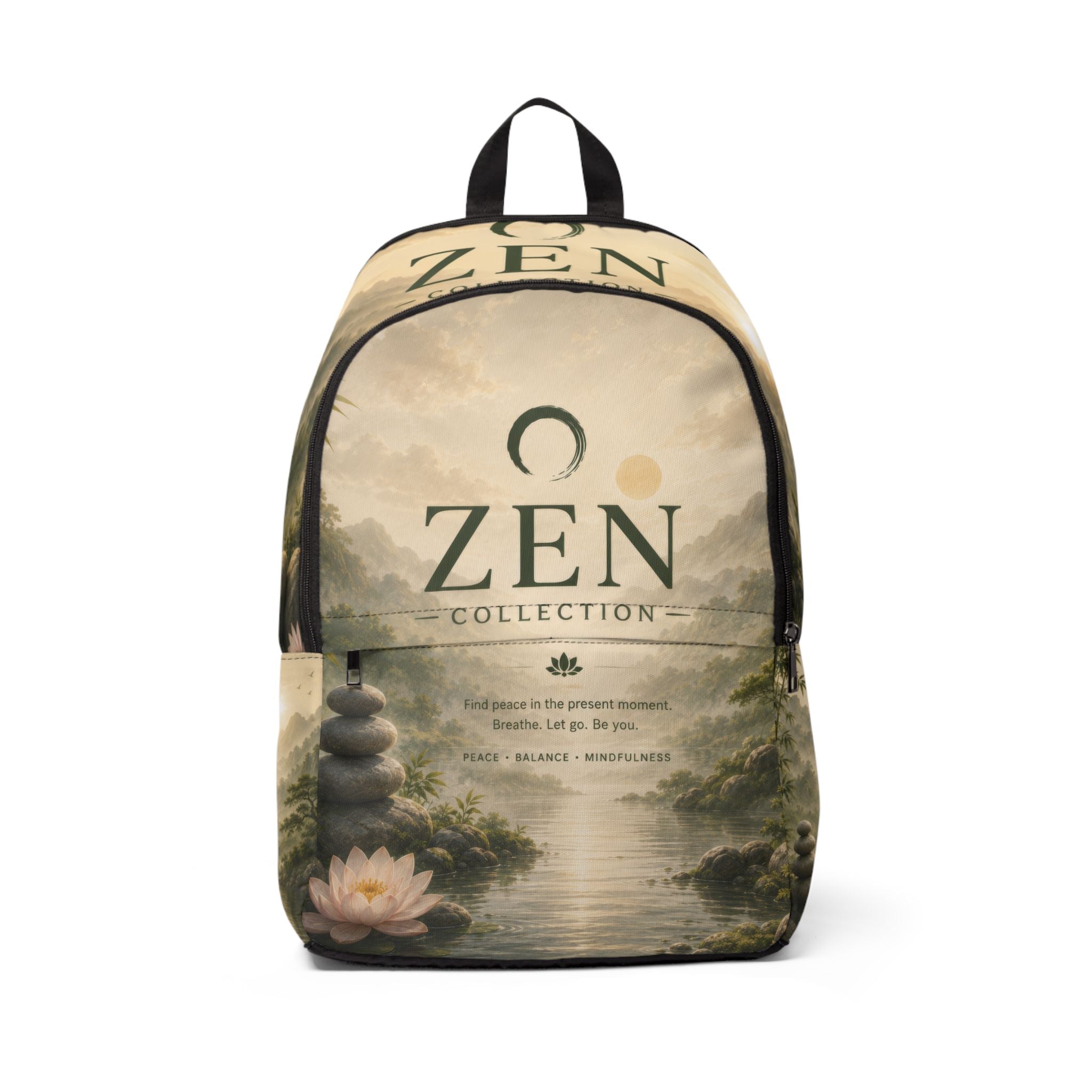 Zen Collection Fabric Backpack — Tranquil Lotus & Stones Meditation Backpack