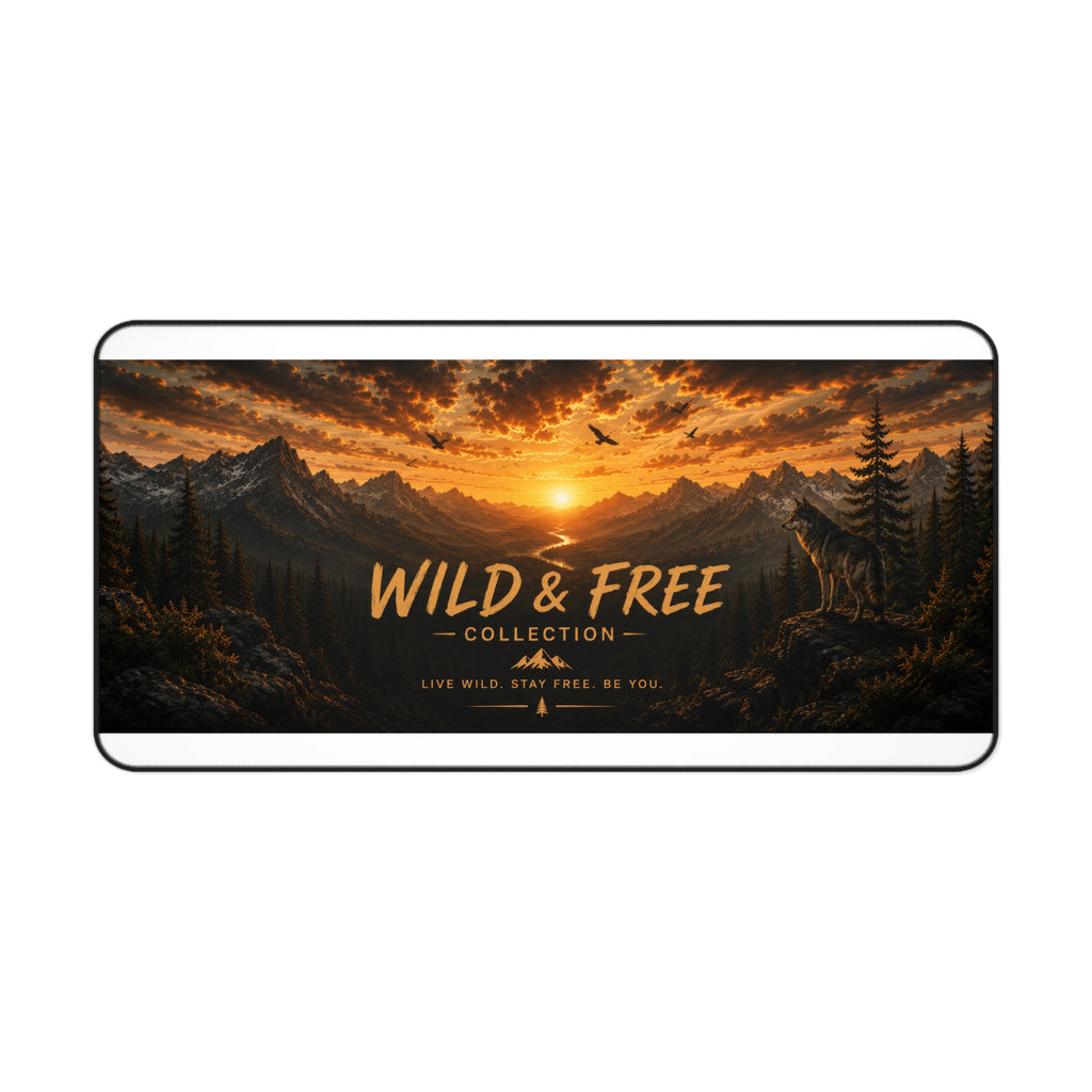Wild & Free Sunset Mountain Desk Mat — Large Scenic Mouse Pad for Nature Lovers