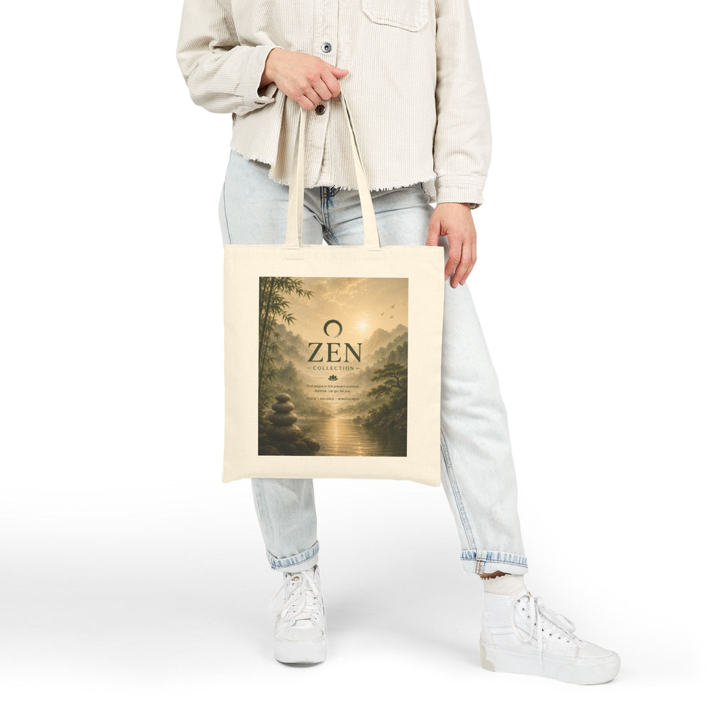 Zen Collection Canvas Tote Bag — Serene Mountain & River Meditation Design