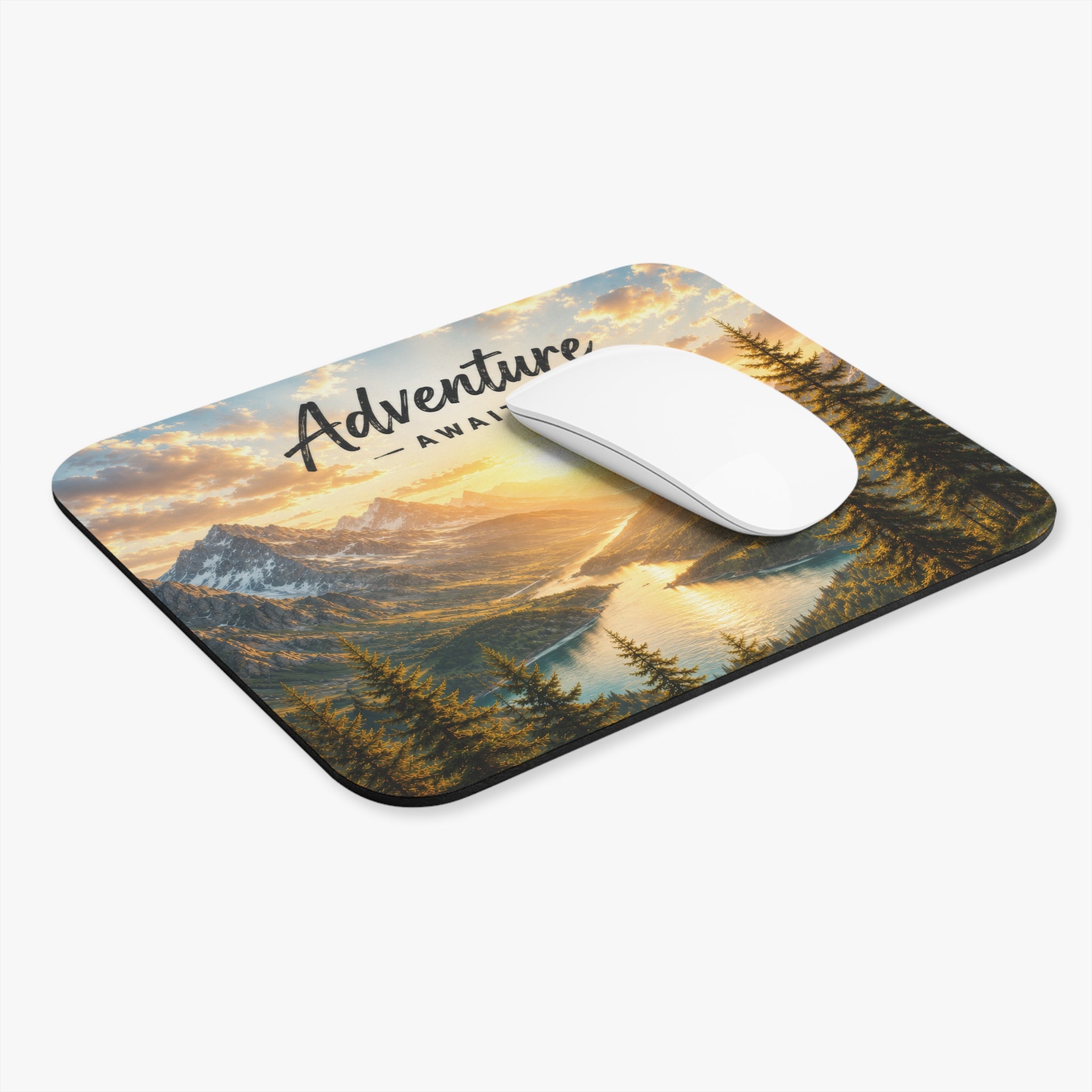 Adventure Awaits Mouse Pad – Scenic Mountain Sunrise Desk Accessory | Planet of Thoughts
