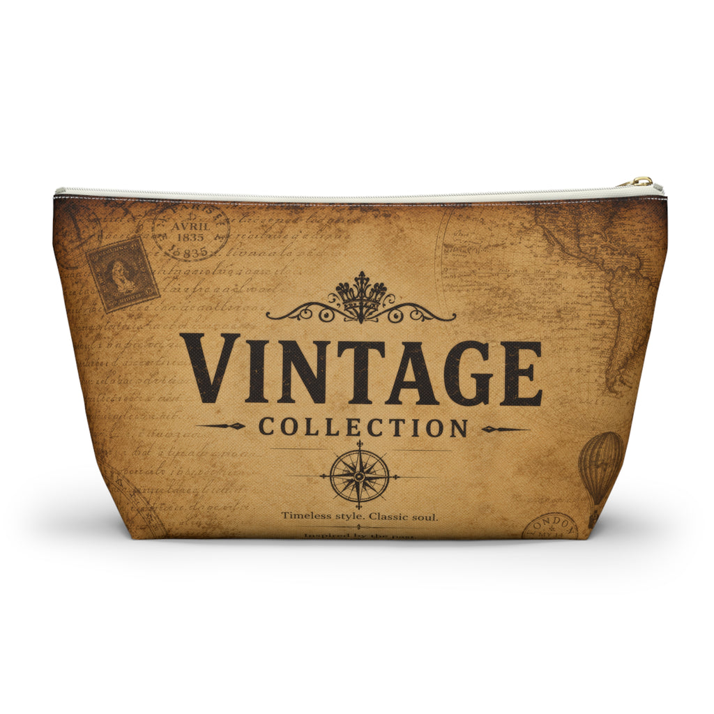 Vintage Collection Accessory Pouch — Retro Map Travel Cosmetic Bag