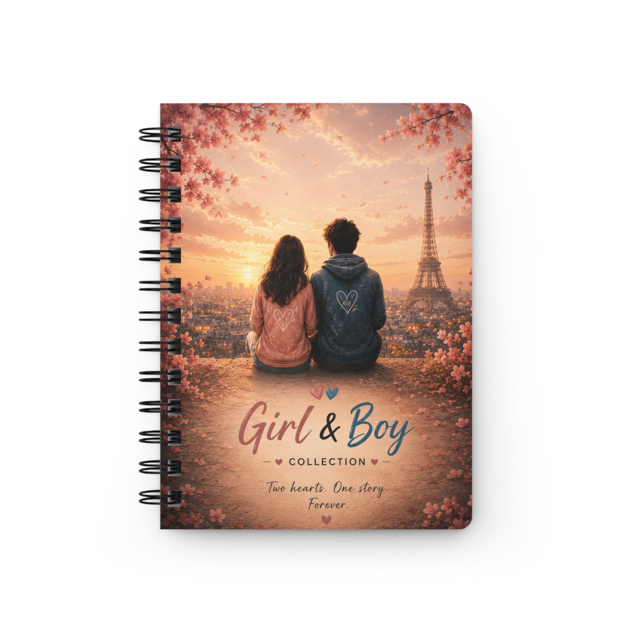 Girl & Boy Journal Romantic Paris Couple Spiral Notebook