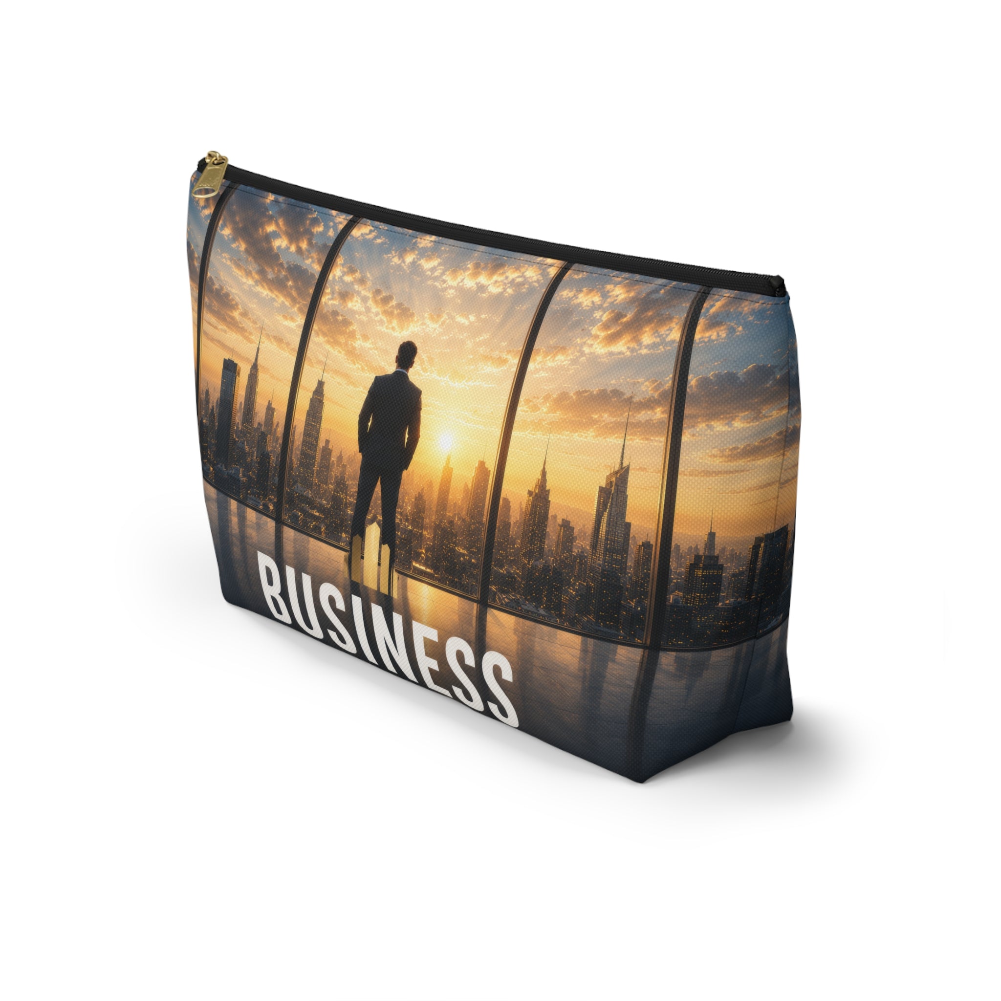 Business Skyline Accessory Pouch — Motivational Travel Makeup & Tech Organizer