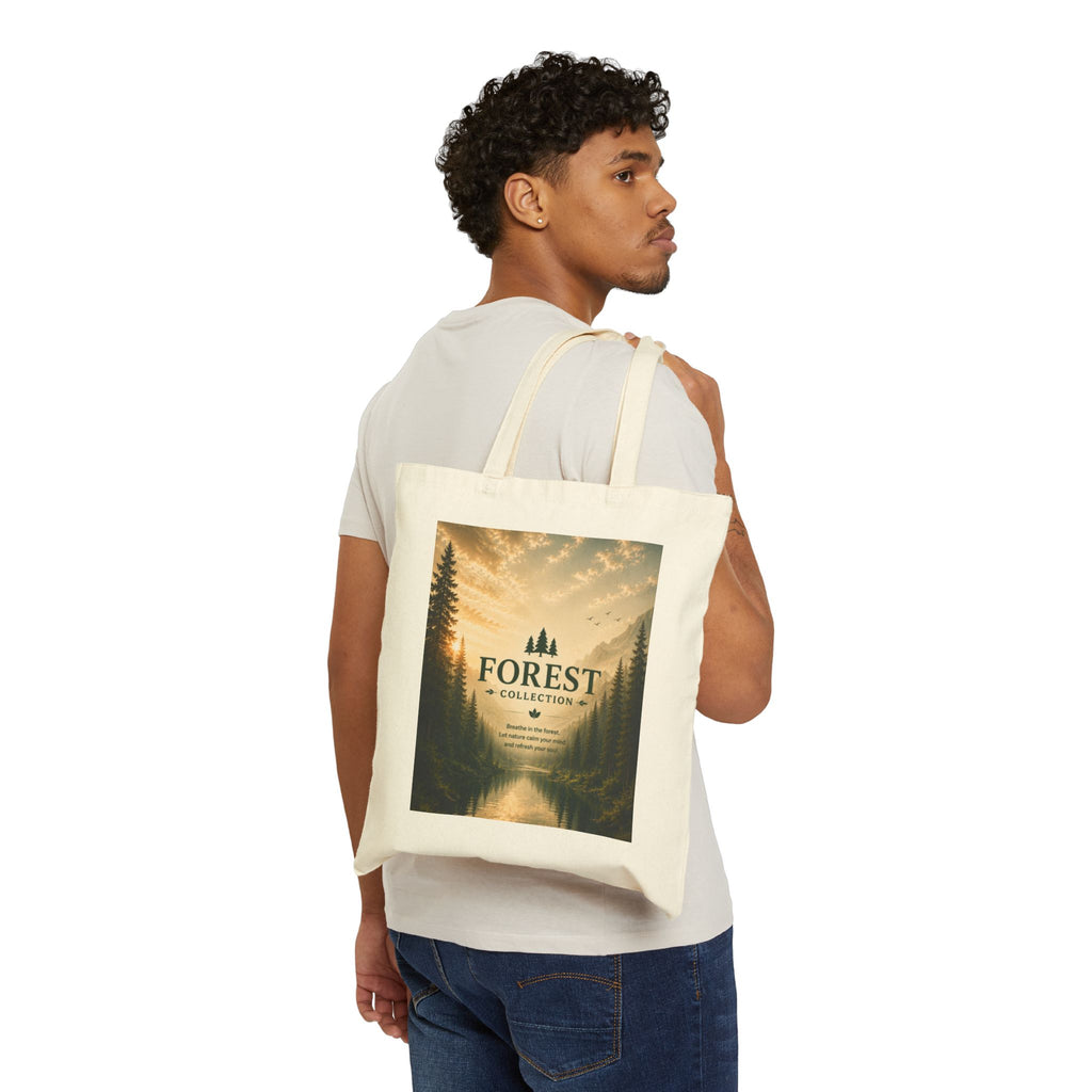 Forest Collection Canvas Tote Bag — Scenic Mountain Lake Nature Print
