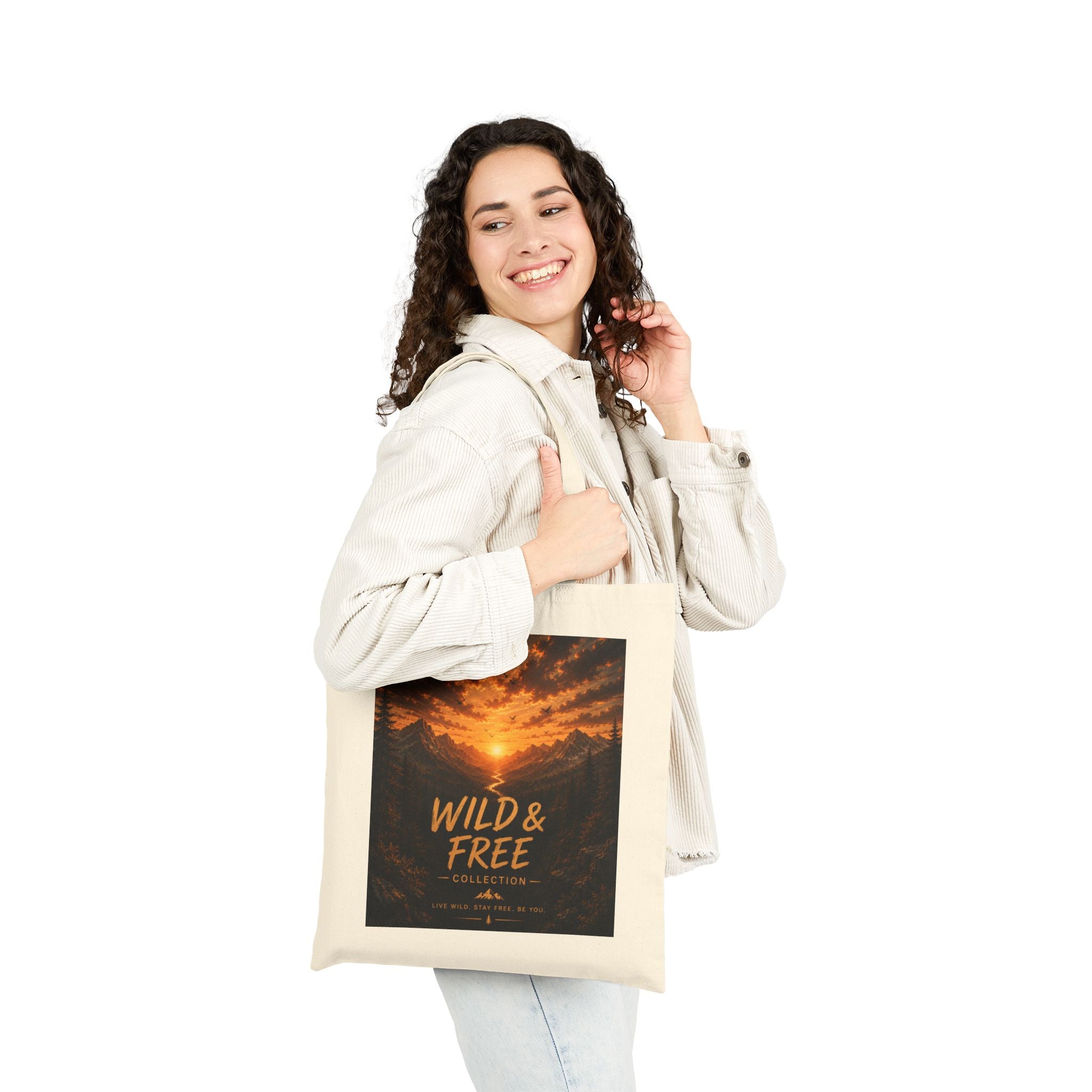 Wild & Free Sunset Mountain Canvas Tote Bag (Adventure Travel Eco Bag)