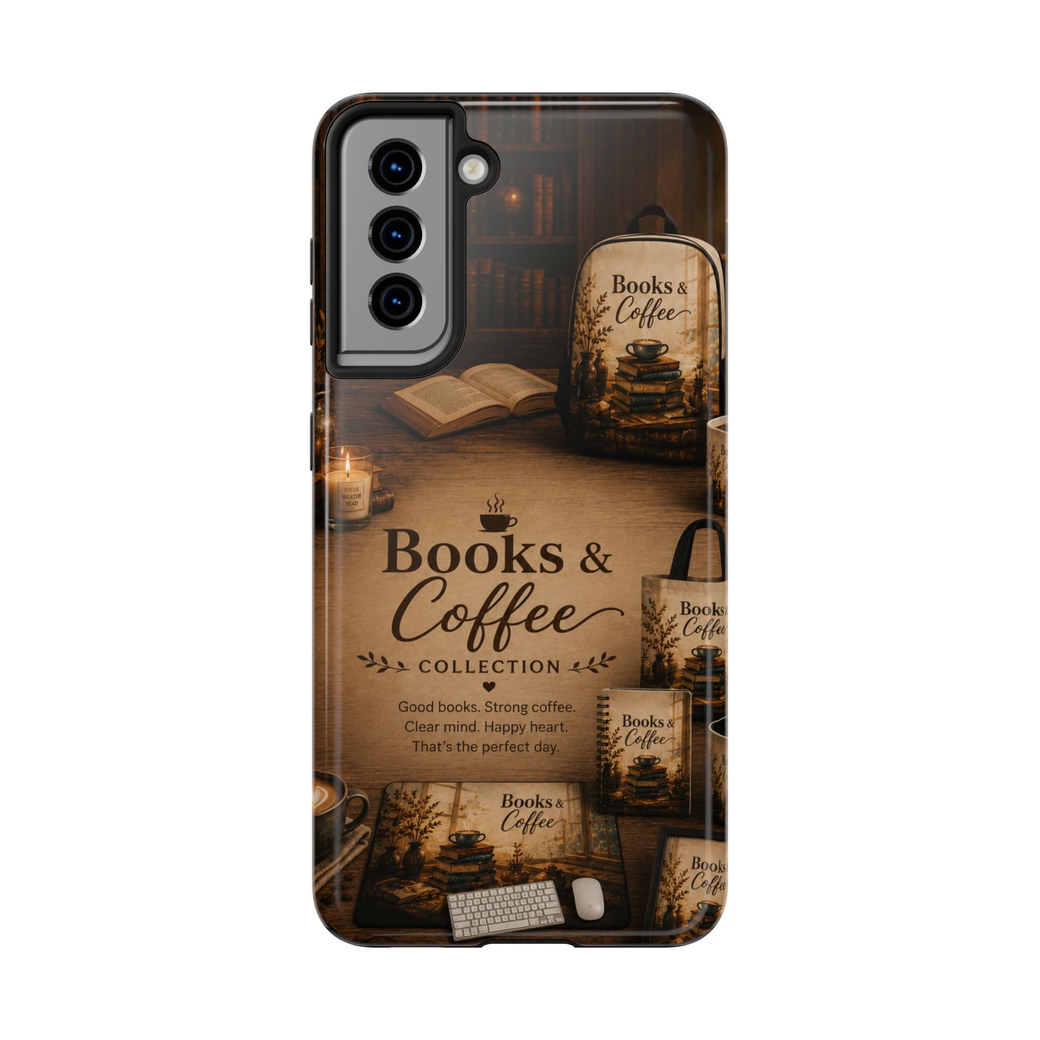 Books & Coffee Tough Phone Case — Cozy Vintage Library Design