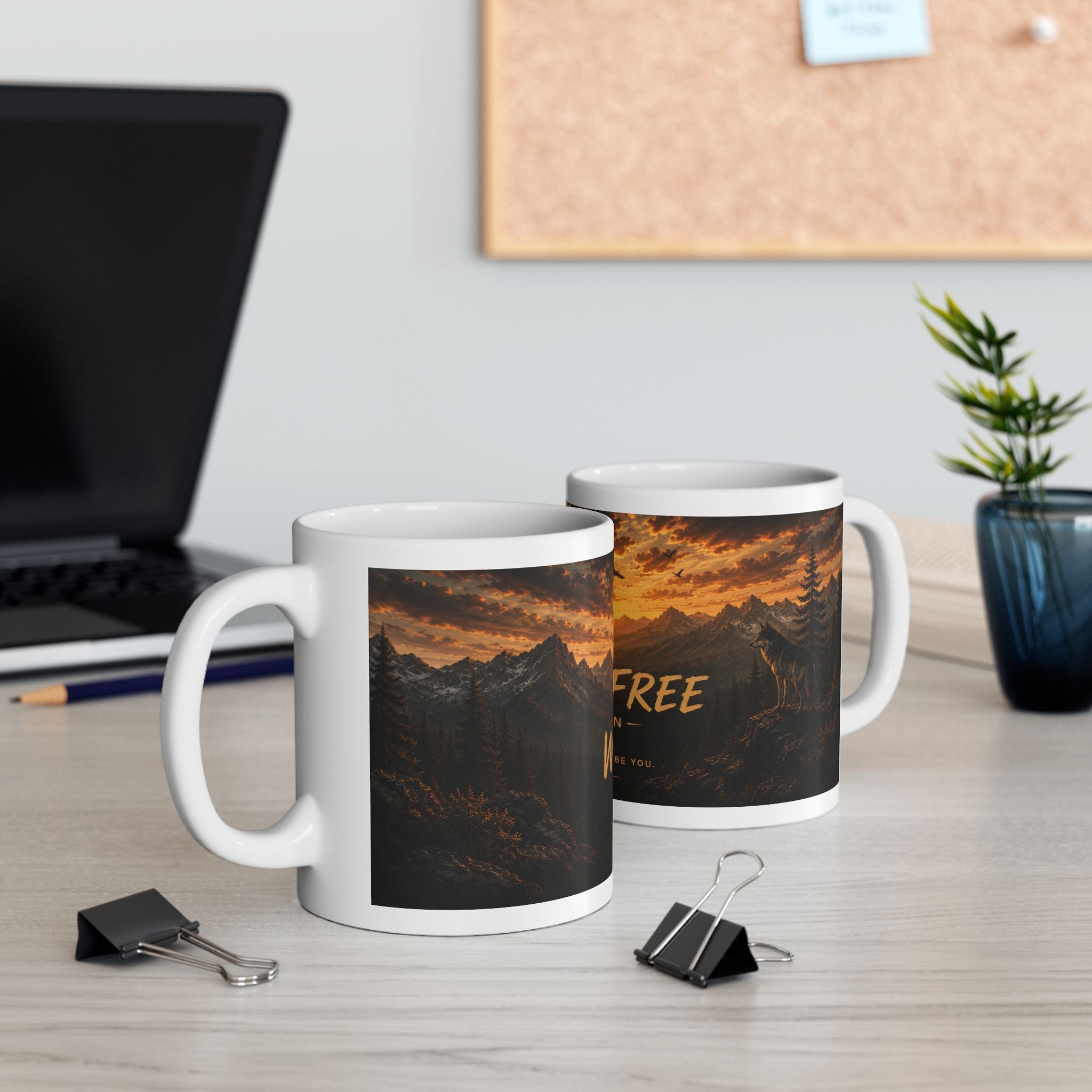 Wild & Free Ceramic Mug (11oz, 15oz) – Sunset Mountain Adventure Coffee Cup | Planet of Thoughts